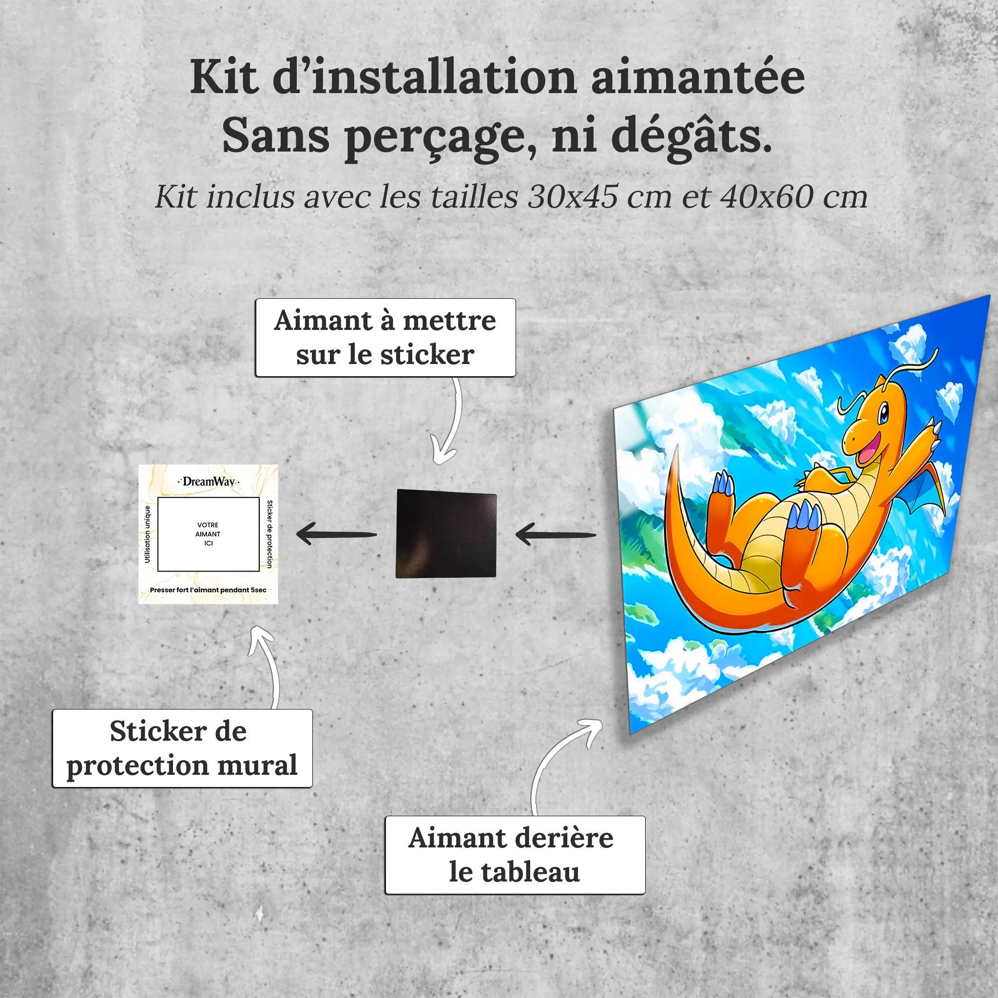 tableau-pokemon-dracolosse-paysage-avec-installation-aimantee | DreamWay