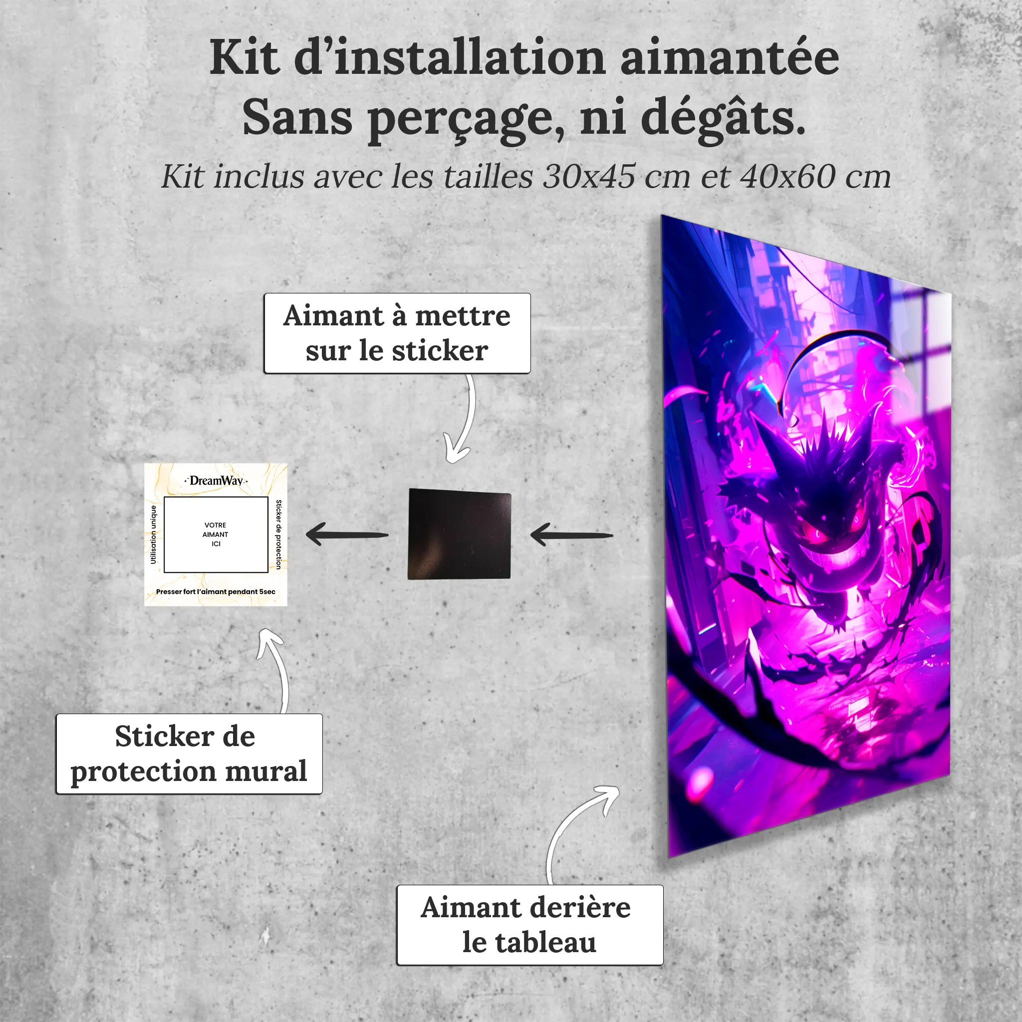 tableau-pokemon-ectoplasma-tourment-avec-installation-aimantee | DreamWay