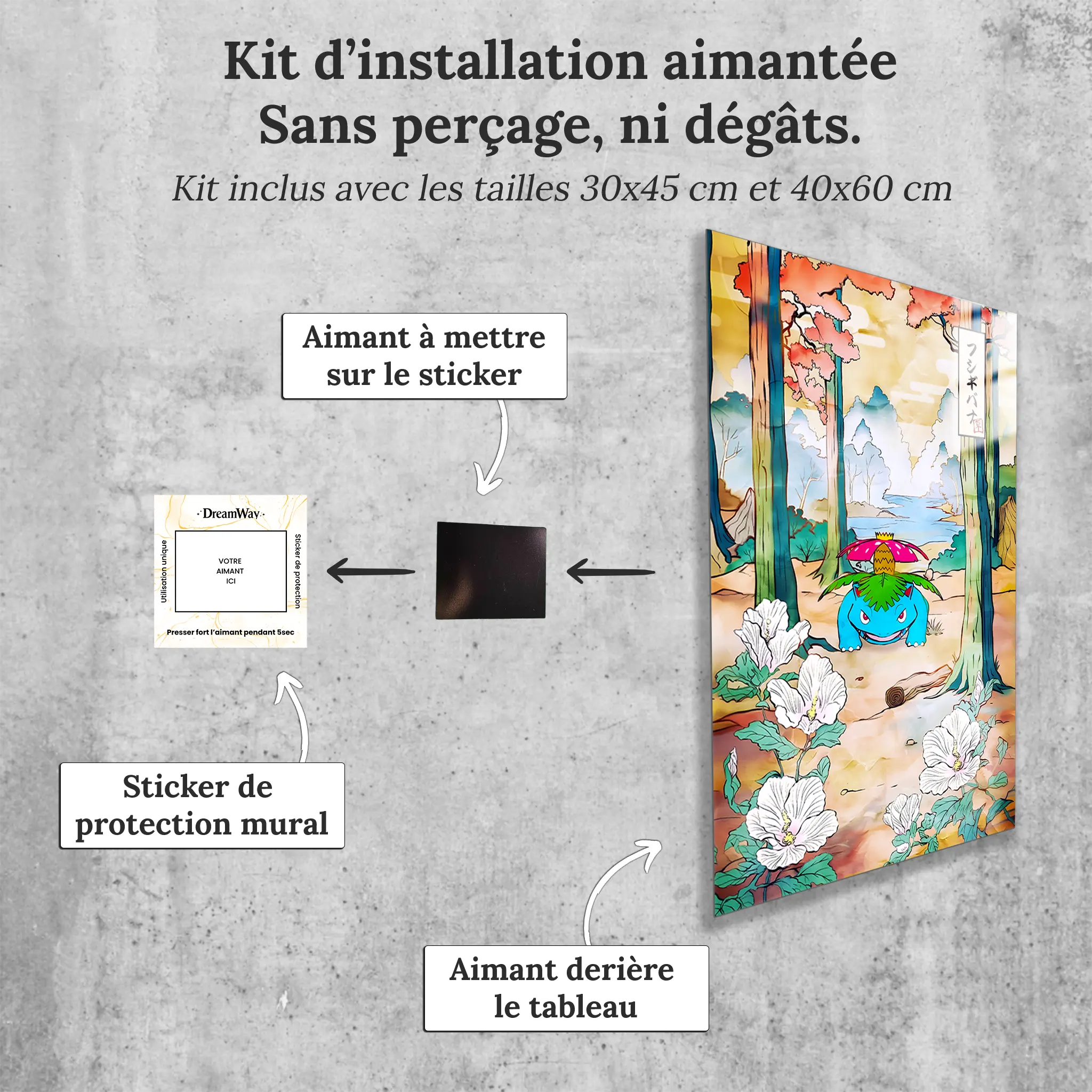tableau-pokemon-florizarre-paysage-japonais-avec-installation-aimantee | DreamWay