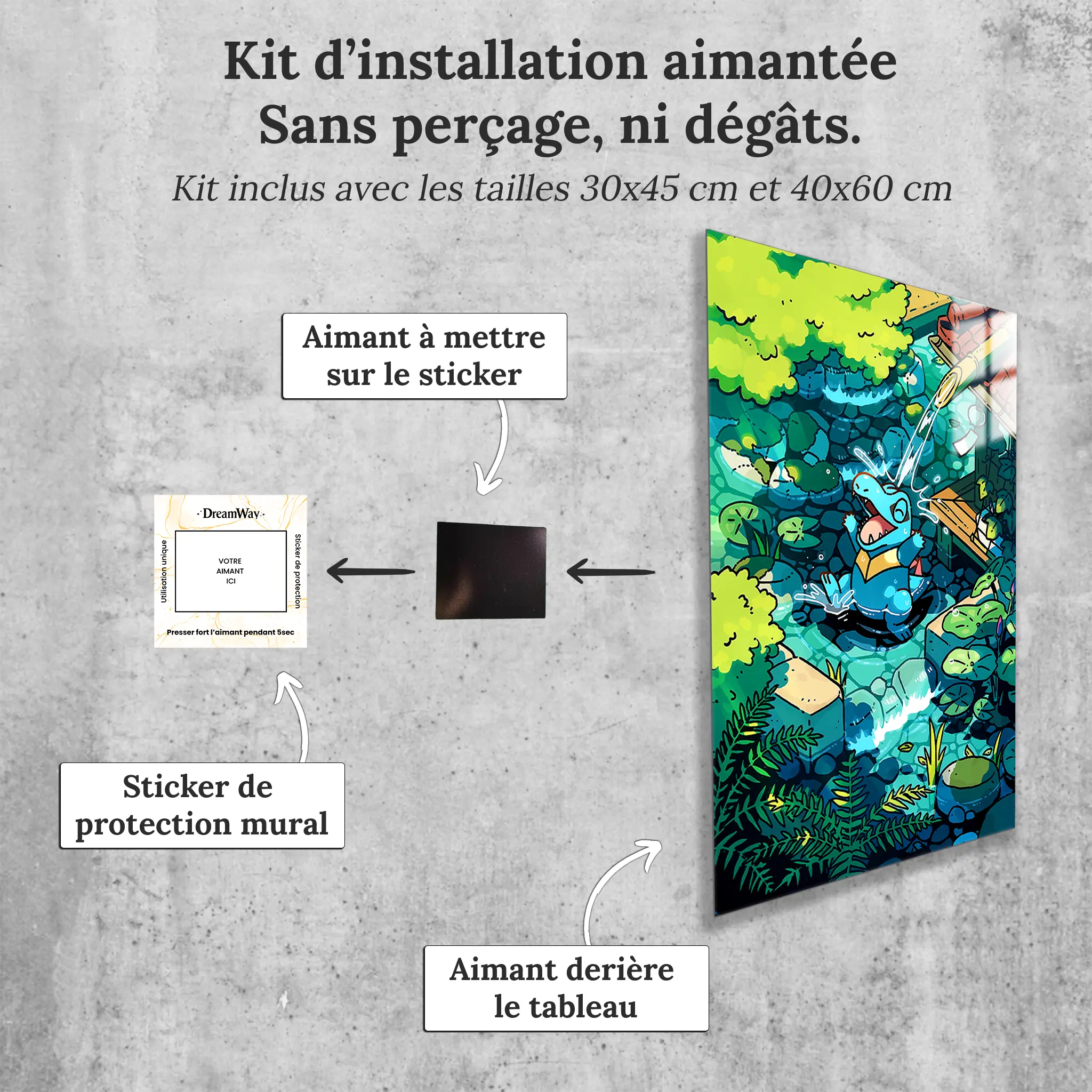 tableau-pokemon-kaiminus-nature-avec-installation-aimantee | DreamWay