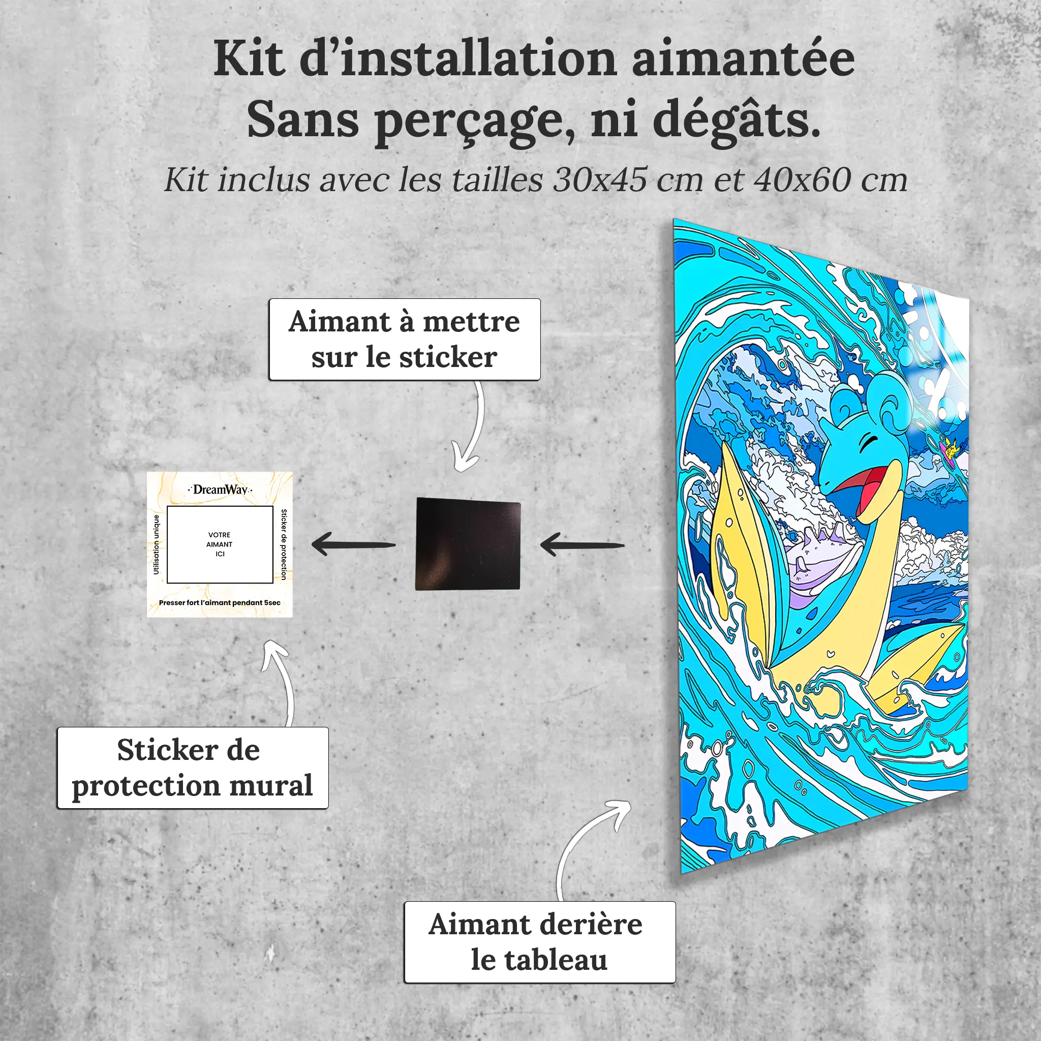 tableau-pokemon-lokhlass-et-pikachu-avec-installation-aimantee | DreamWay