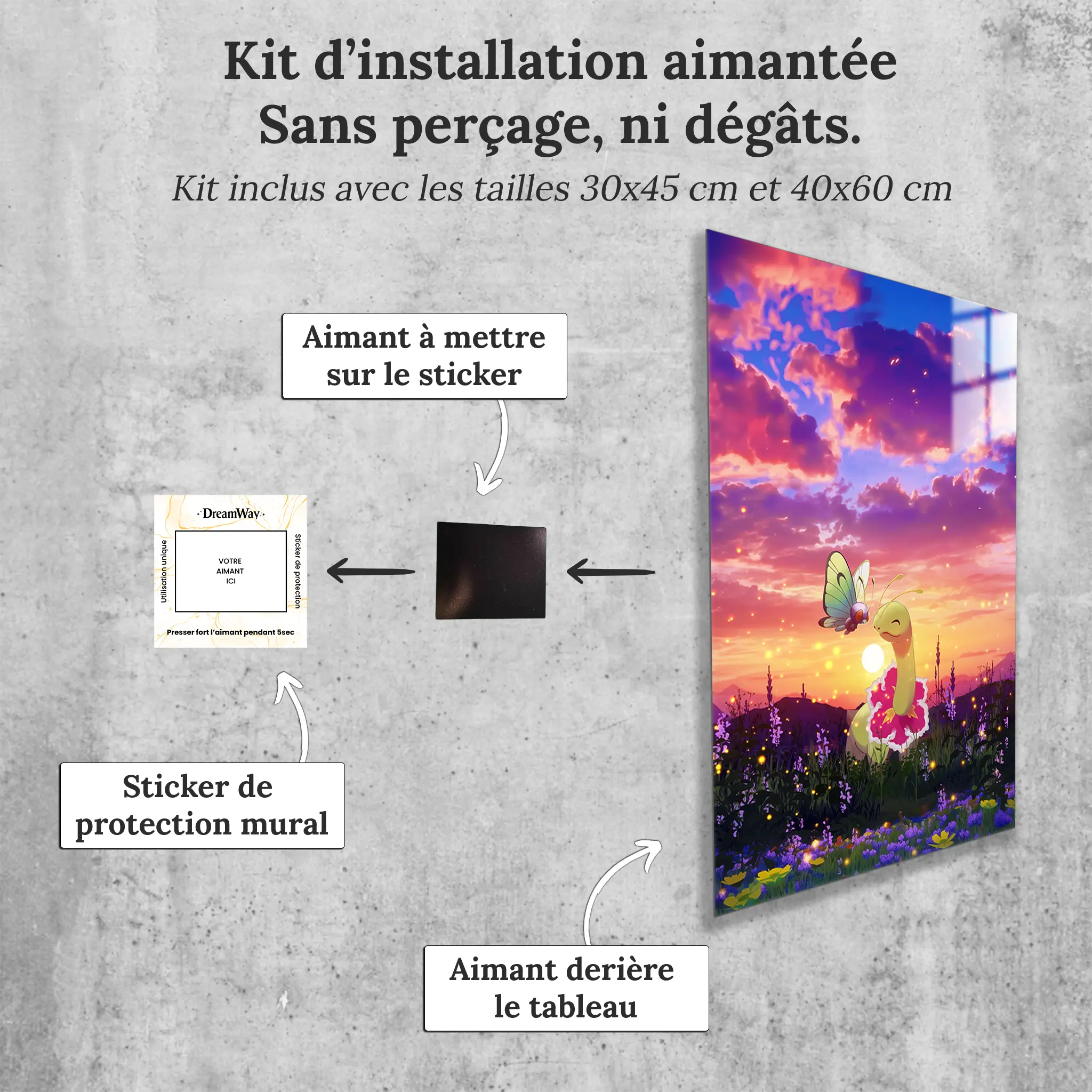 tableau-pokemon-meganium-coucher-du-soleil-avec-installation-aimantee | DreamWay