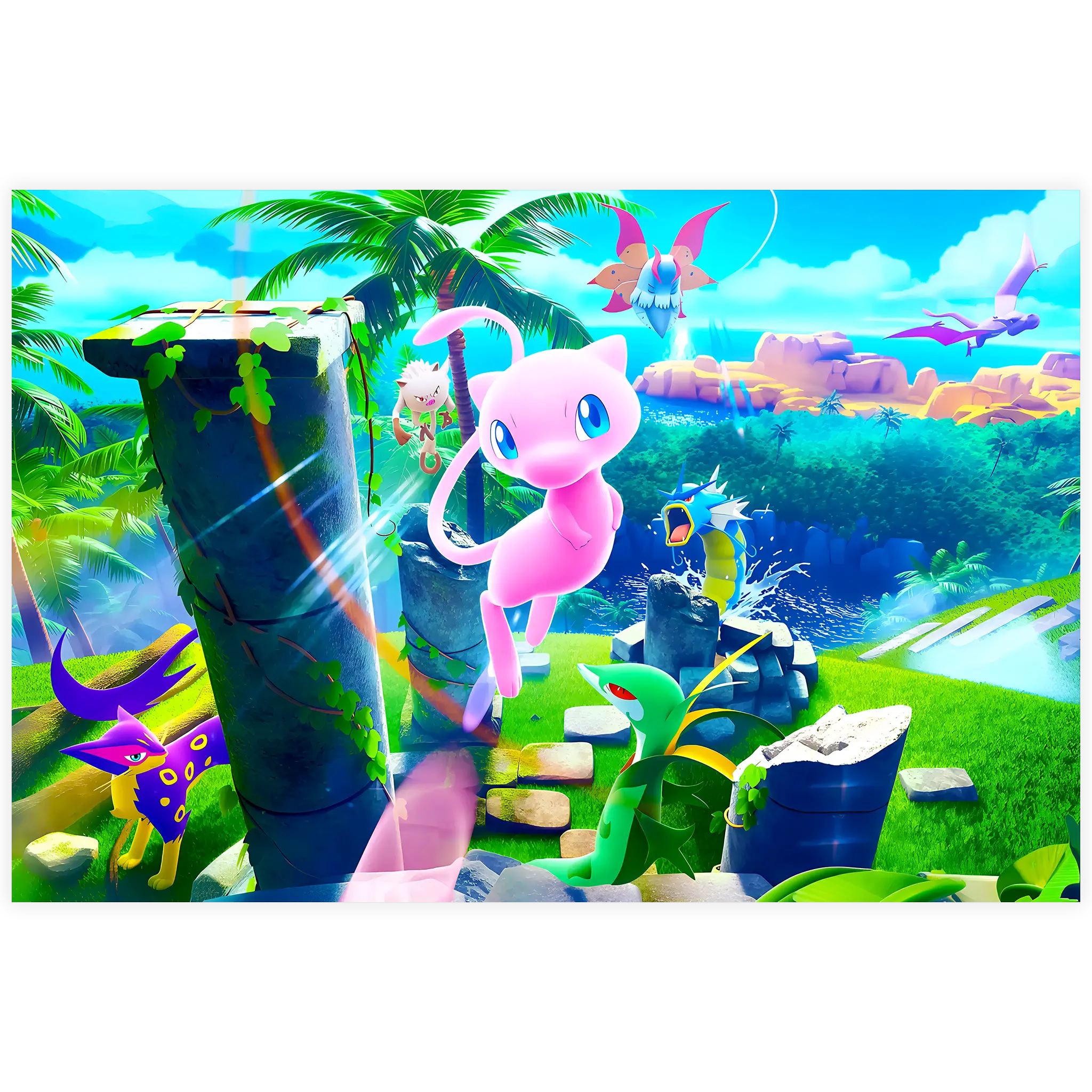 Tableau Pokémon Paysage Mew et Cie