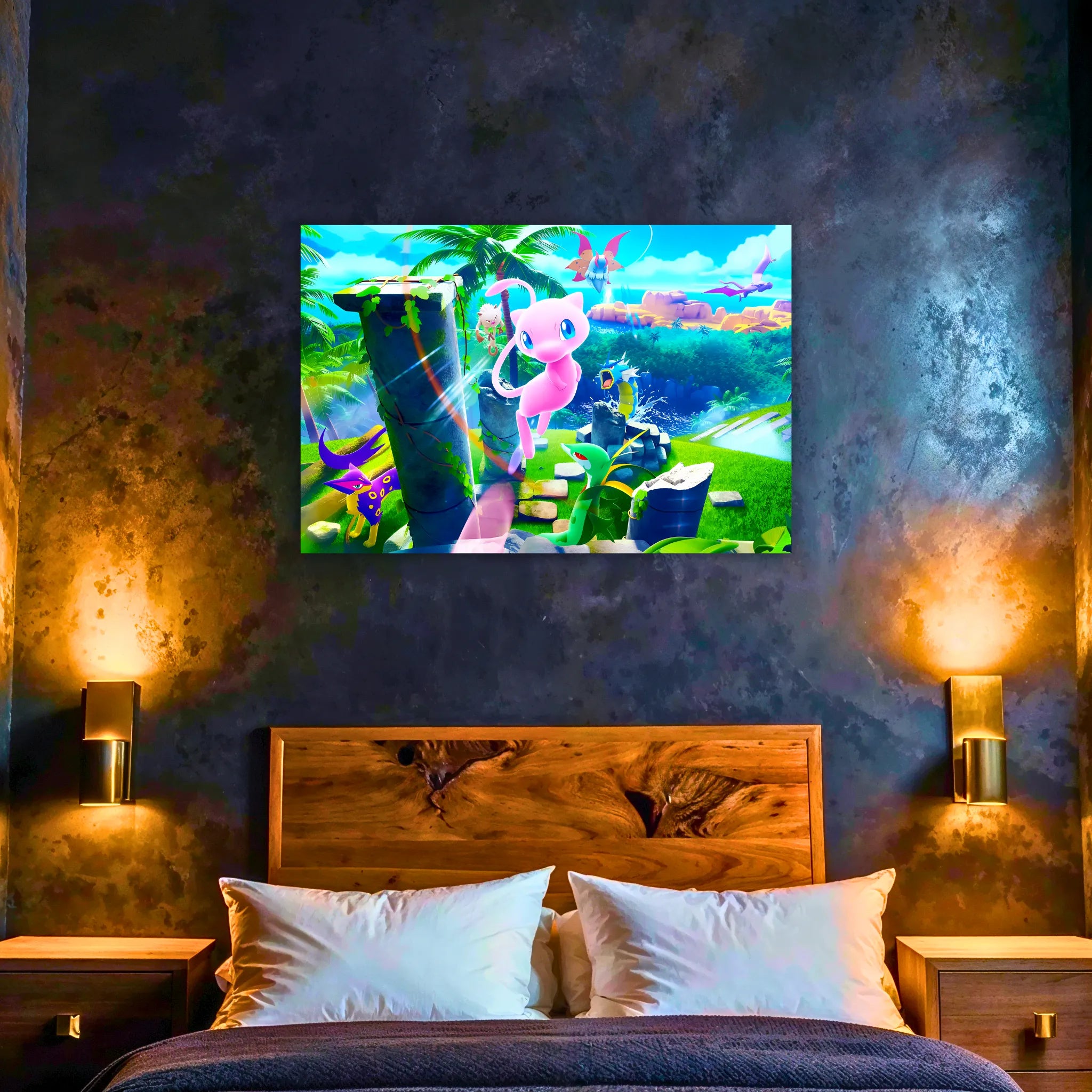 Tableau Pokémon Paysage Mew et Cie
