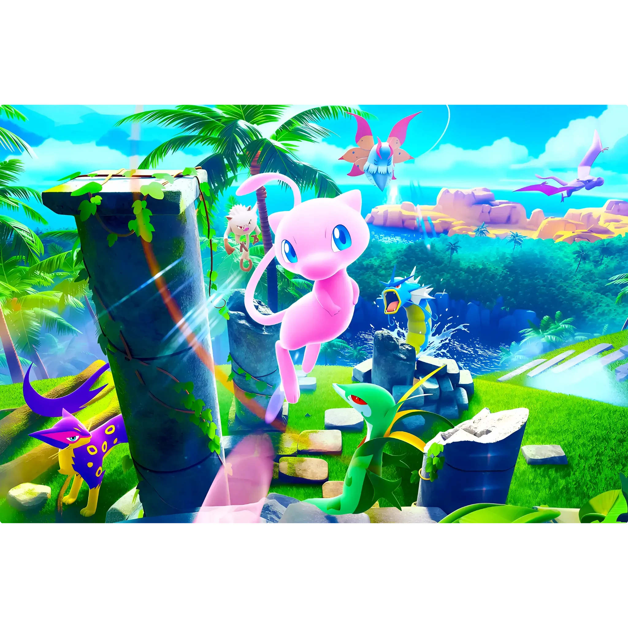 Tableau Pokémon Paysage Mew et Cie