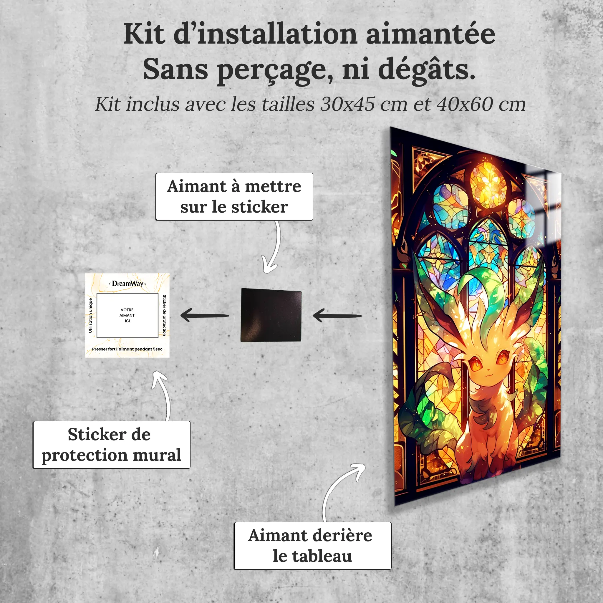 tableau-pokemon-phylalli-vitrail-avec-installation-aimantee | DreamWay