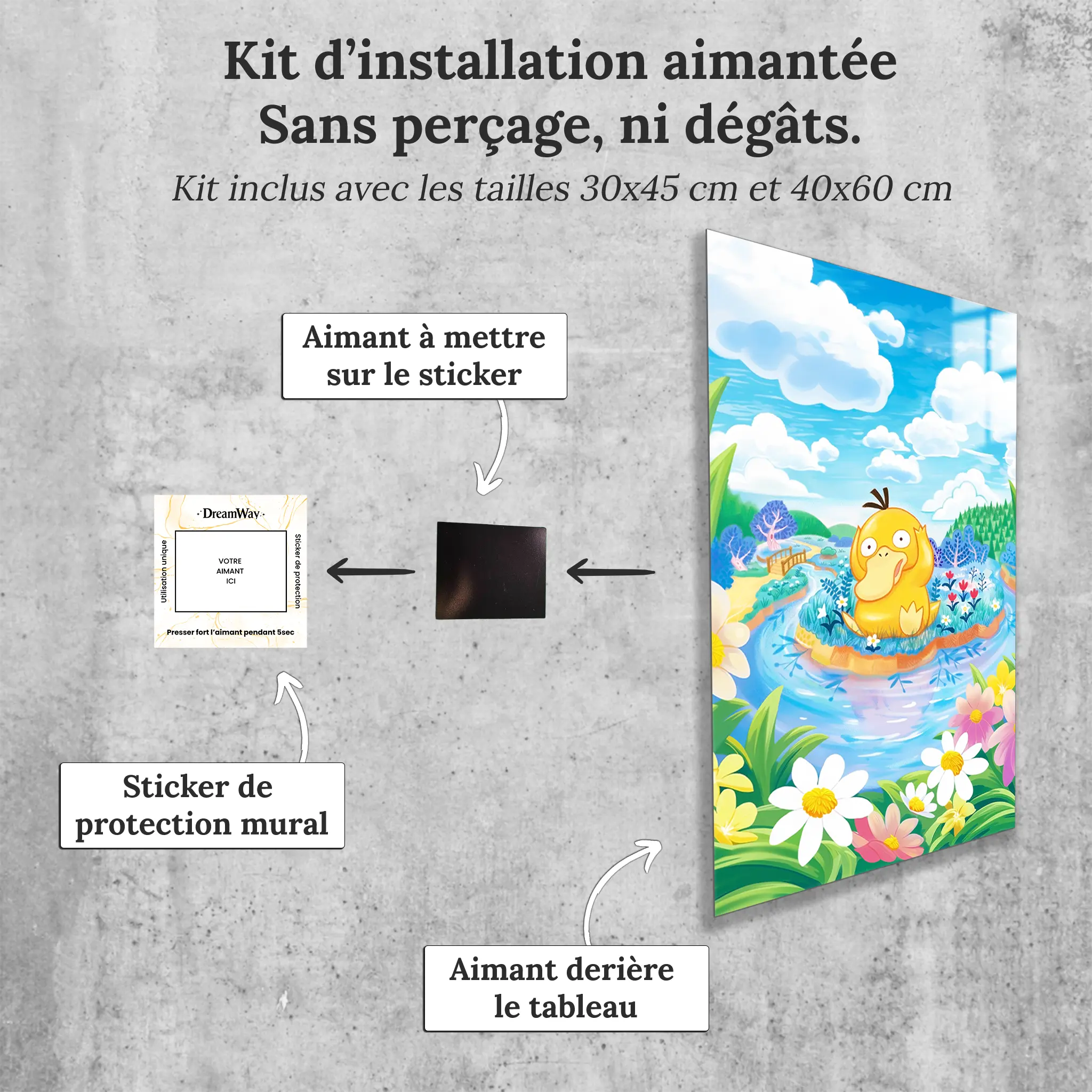 tableau-pokemon-psykokwak-fleurie-avec-installation-aimantee | DreamWay