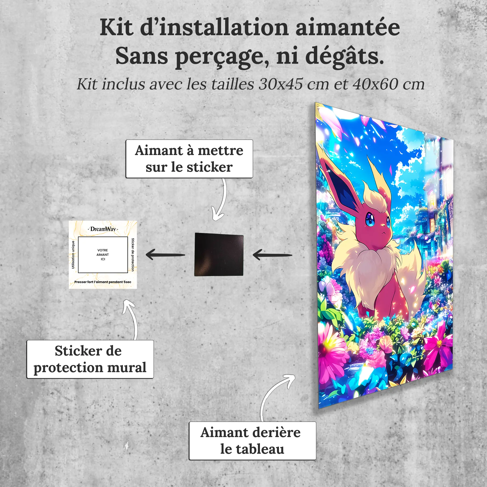 tableau-pokemon-pyroli-fleurie-avec-installation-aimantee | DreamWay