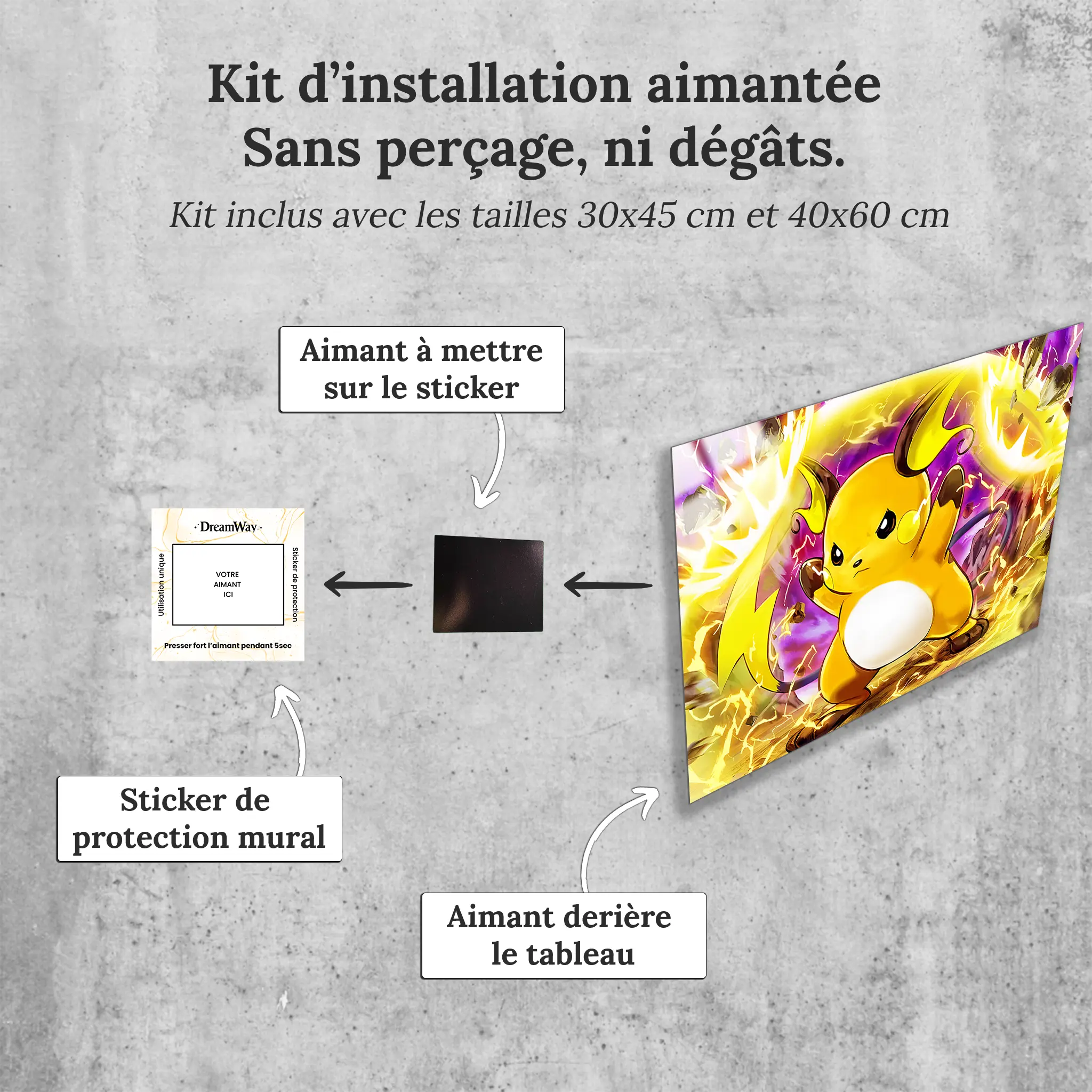tableau-pokemon-raichu-attaque-avec-installation-aimantee | DreamWay