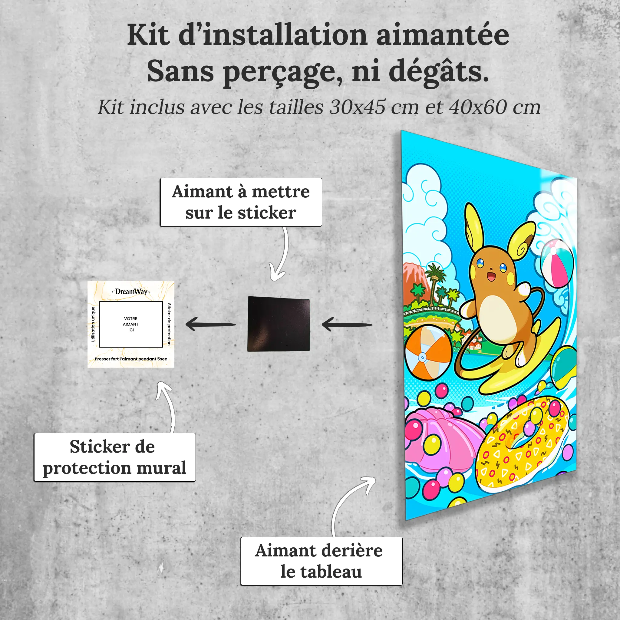 tableau-pokemon-raichu-surf-avec-installation-aimantee | DreamWay