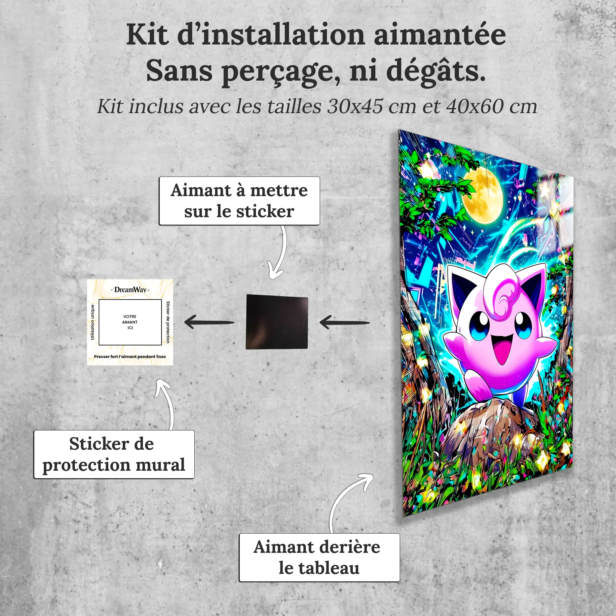 tableau-pokemon-rondoudou-colore-avec-installation-aimantee | DreamWay