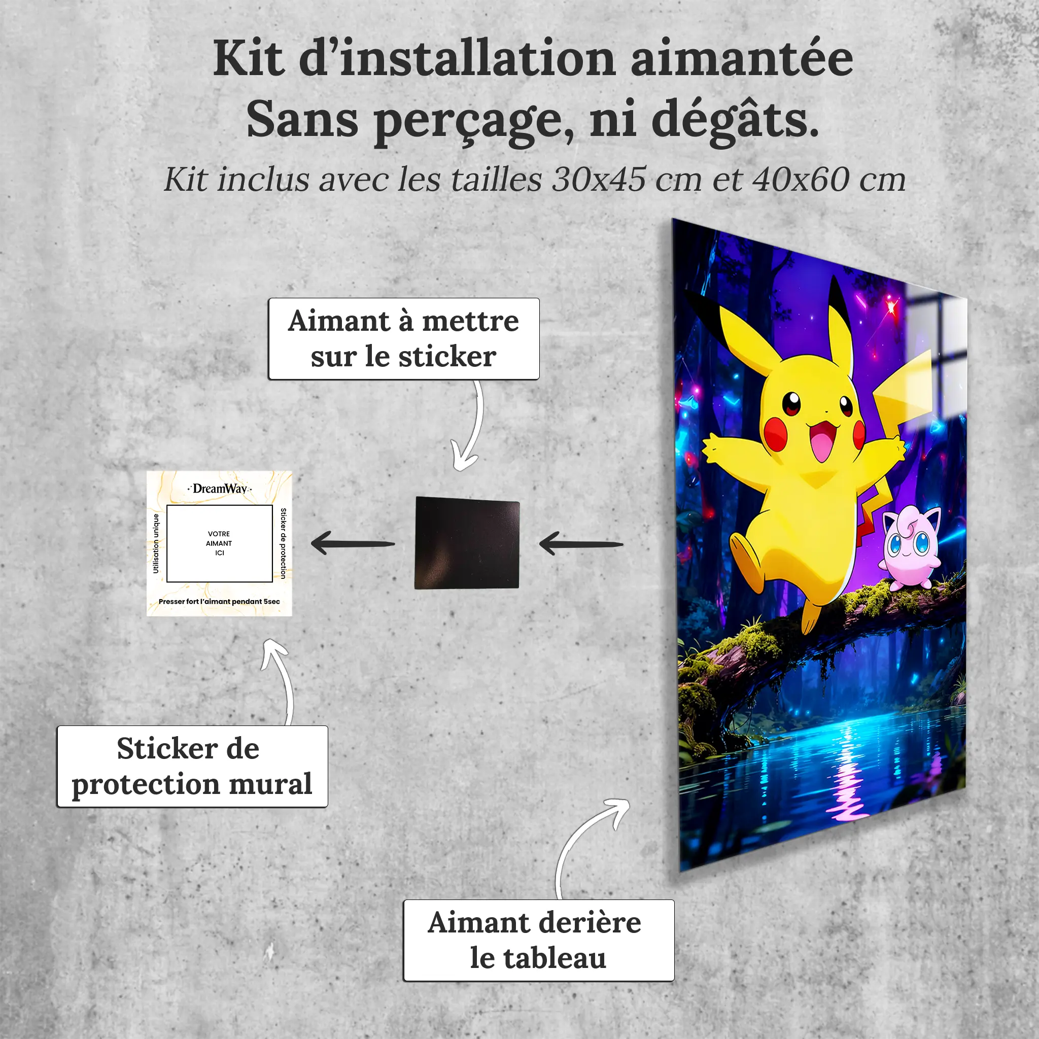 tableau-pokemon-rondoudou-et-pikachu-avec-installation-aimantee | DreamWay