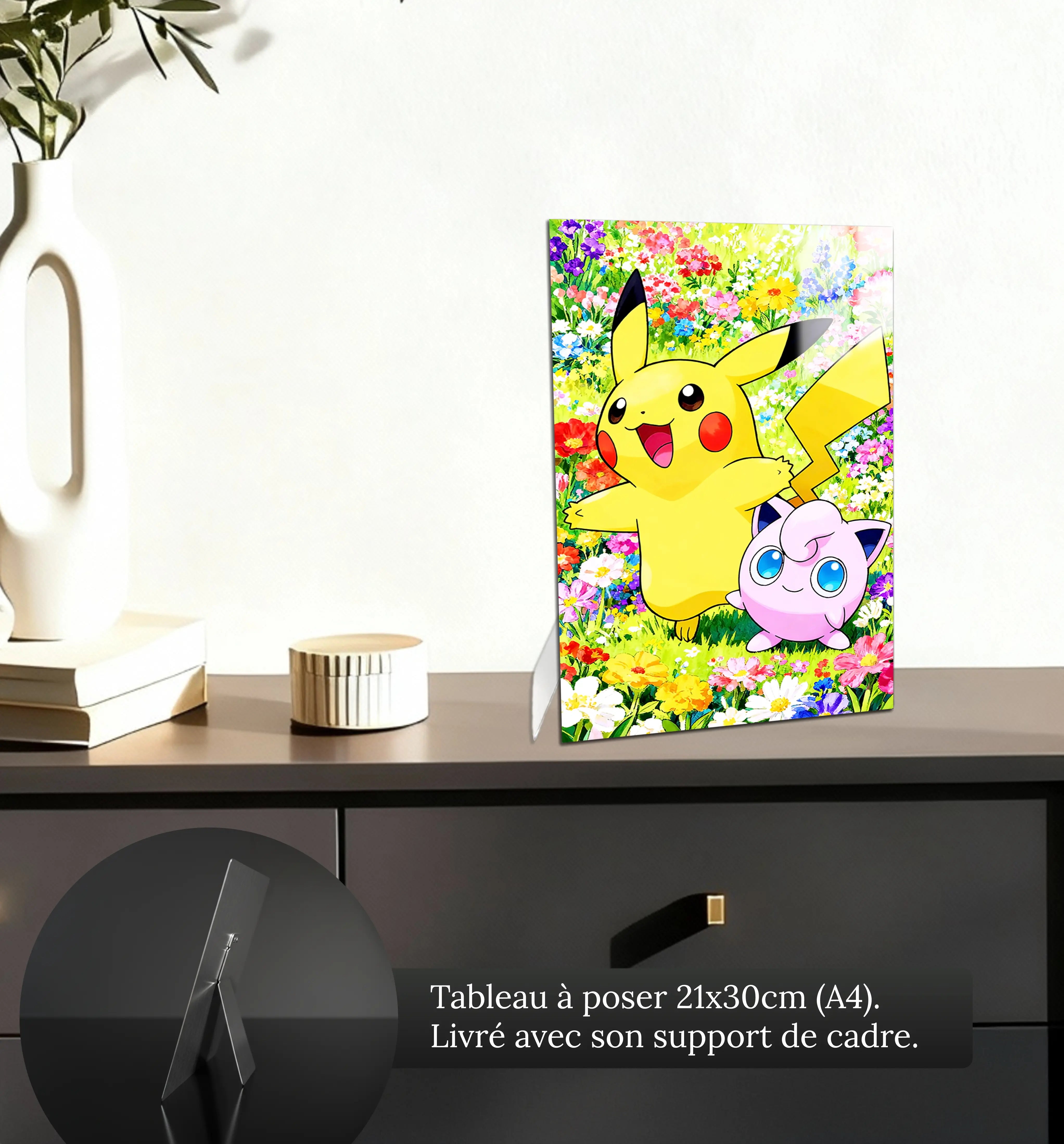 tableau-pokemon-rondoudou-et-pikachu-fleurie-petit-format-a-poser-sur-meuble | DreamWay