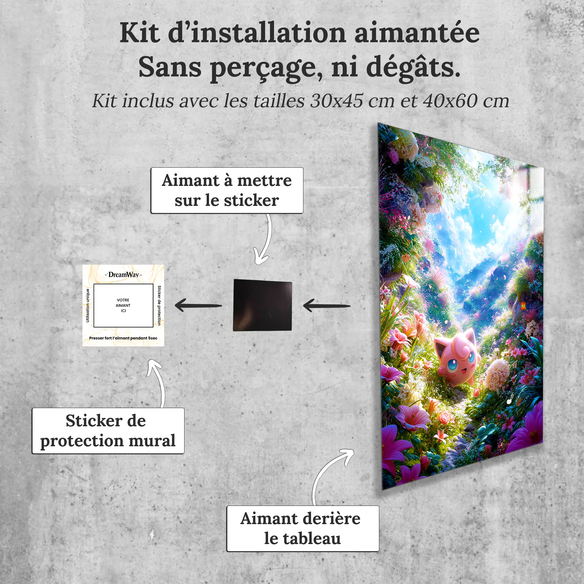 tableau-pokemon-rondoudou-fleurie-avec-installation-aimantee | DreamWay
