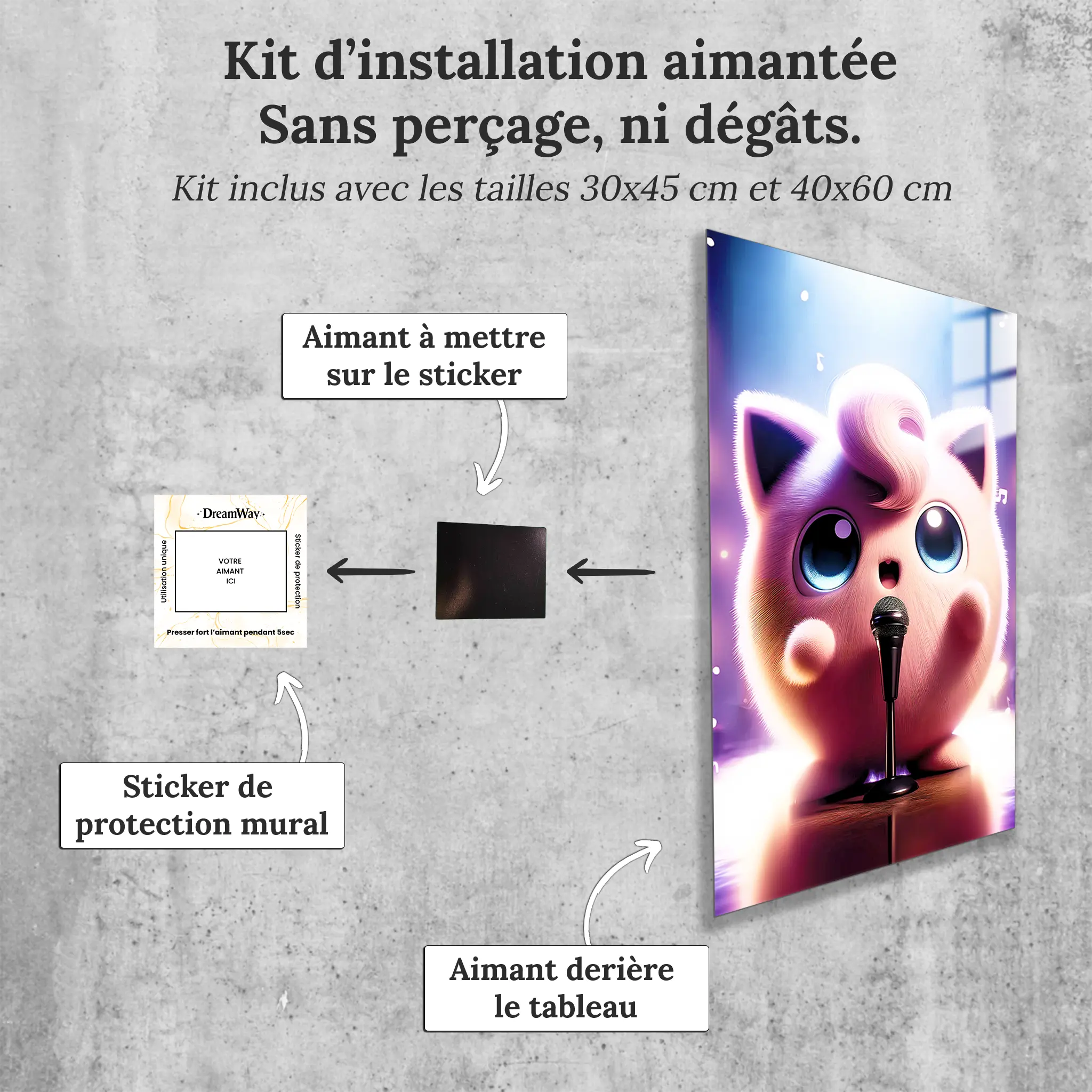 tableau-pokemon-rondoudou-realiste-avec-installation-aimantee | DreamWay