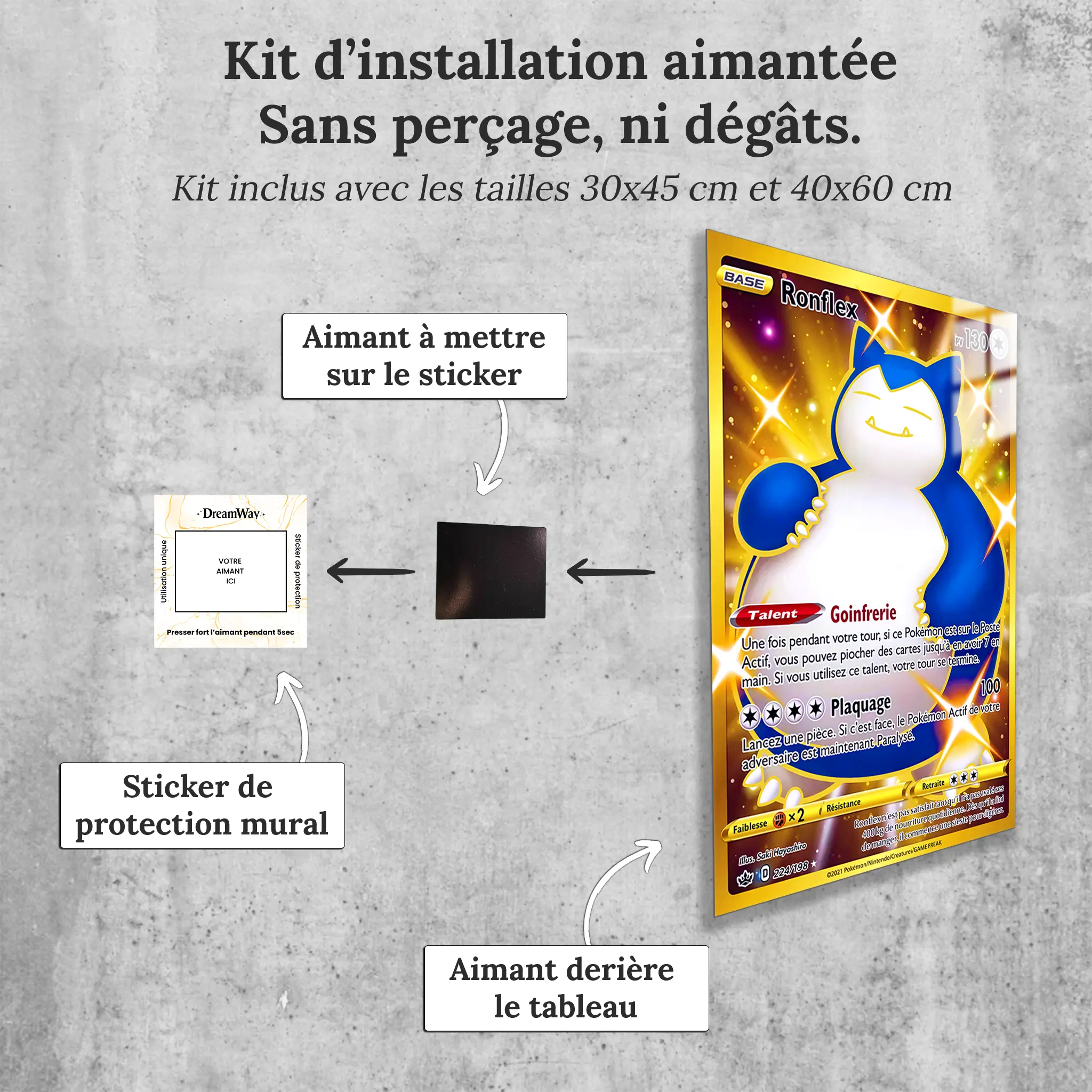 tableau-pokemon-ronflex-carte-collector-avec-installation-aimantee | DreamWay