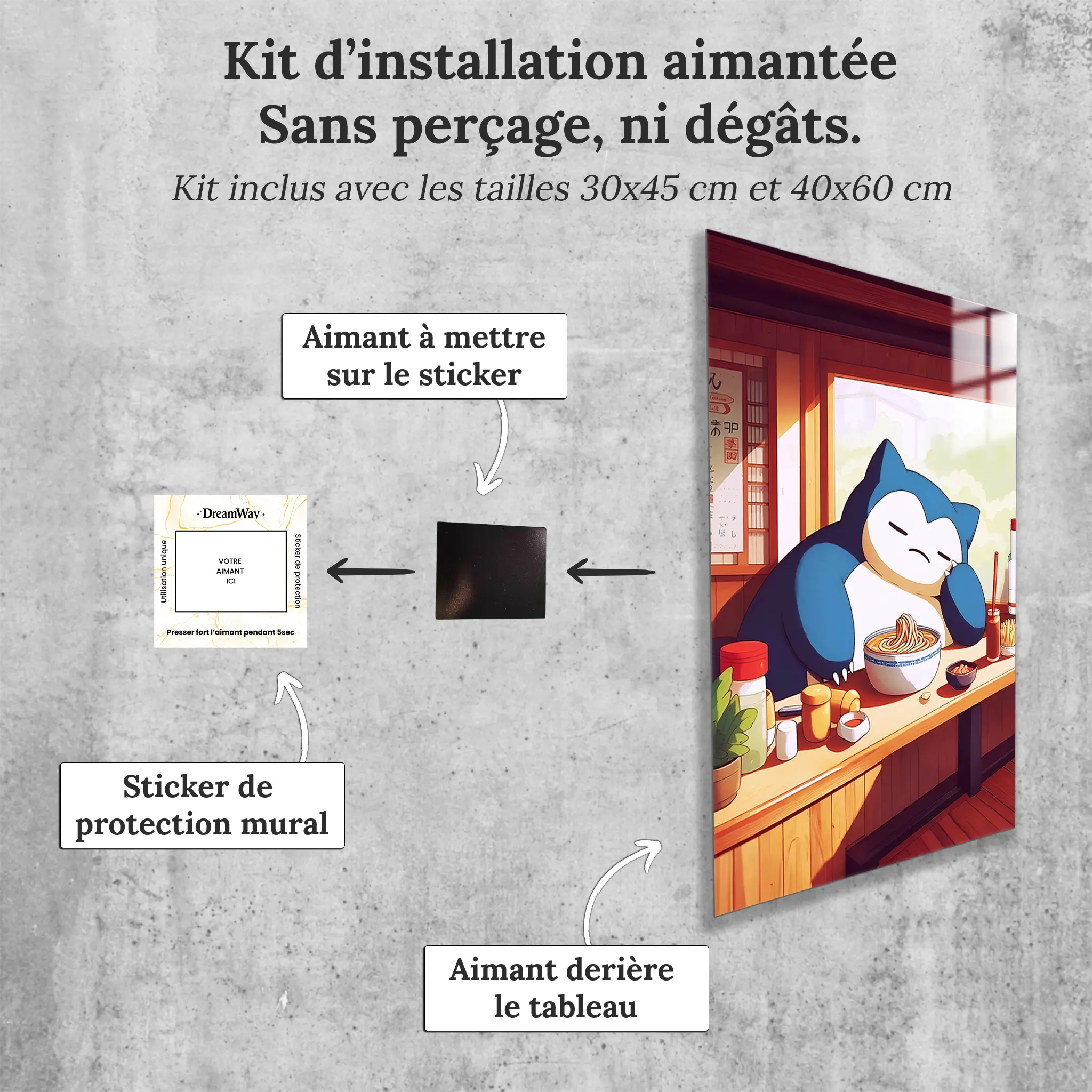 tableau-pokemon-ronflex-qui-mange-avec-installation-aimantee | DreamWay