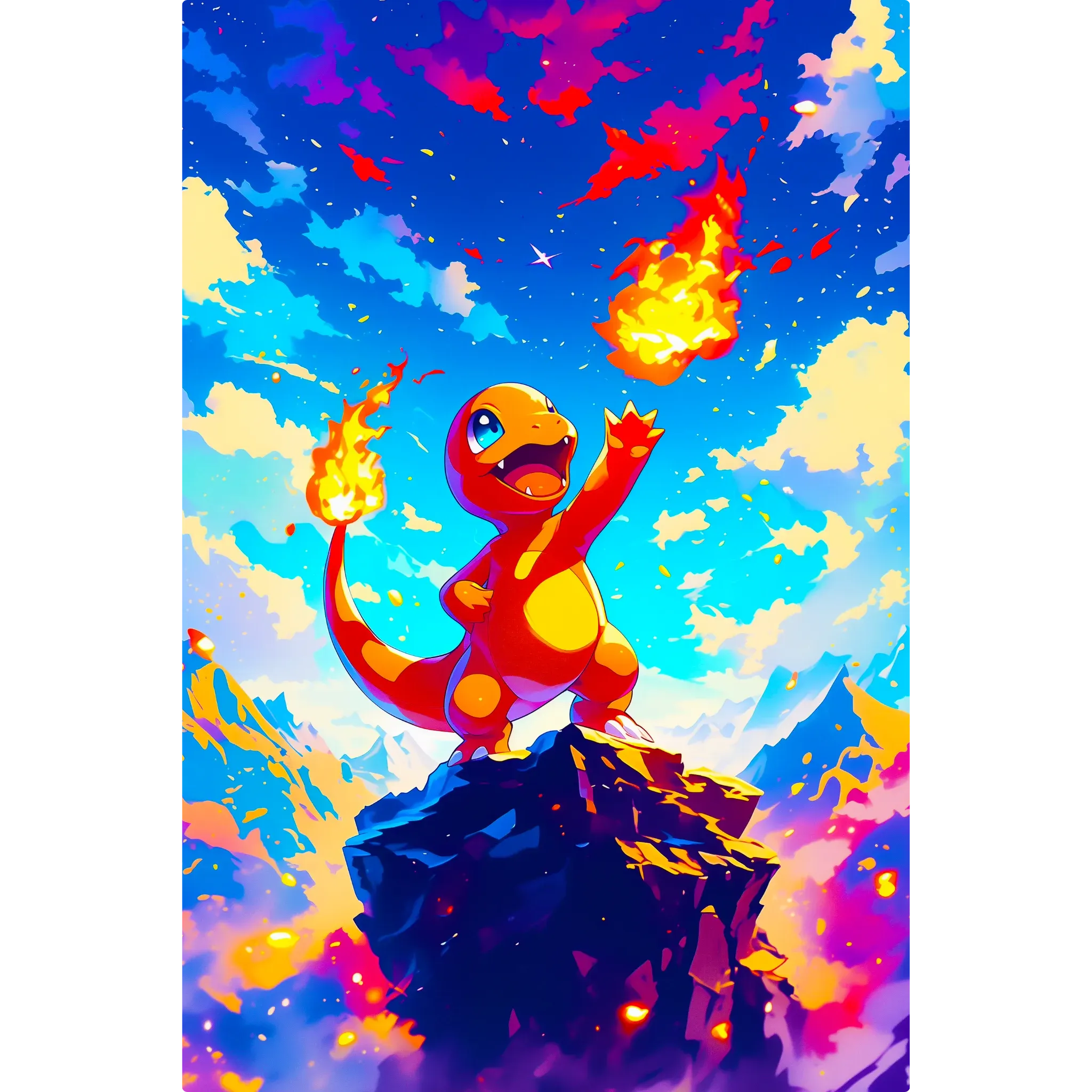 Tableau Pokemon Salamèche Paysage