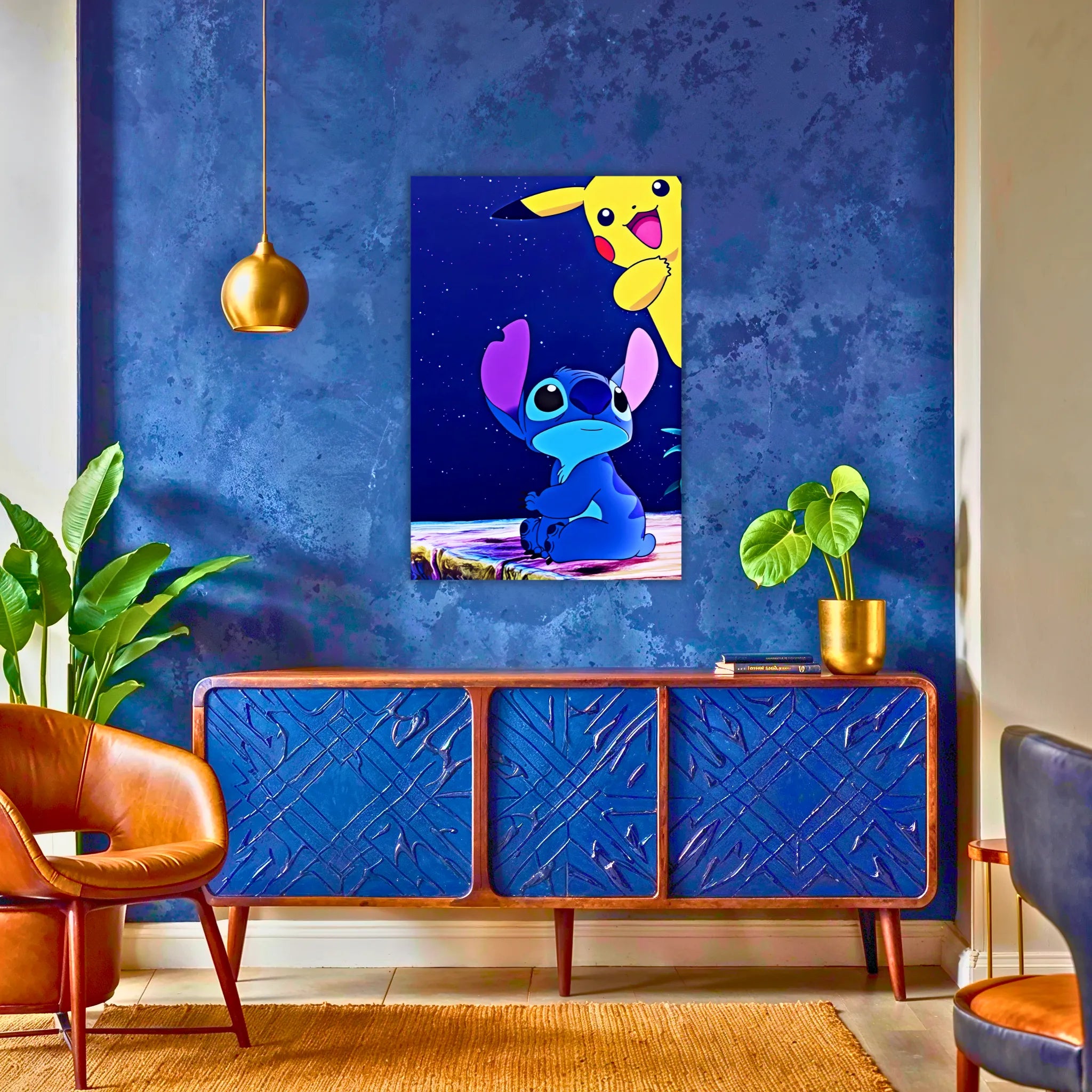 Tableau Pokémon Stitch Et Pikachu Nuit Étoilée