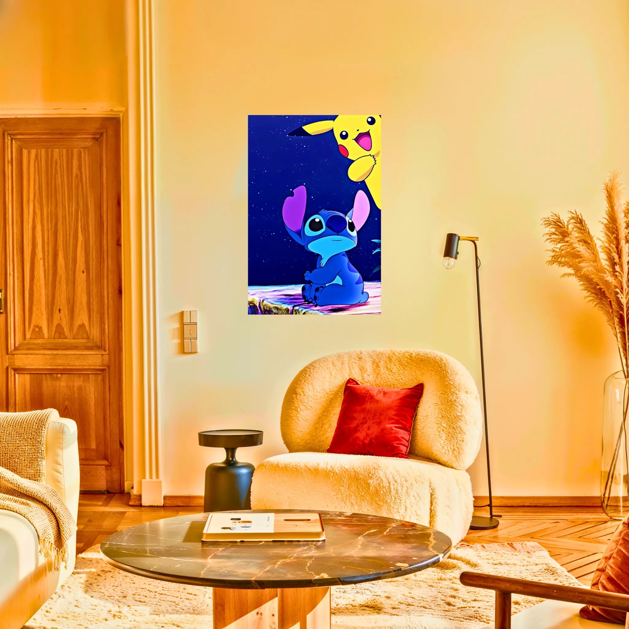 Tableau Pokémon Stitch Et Pikachu Nuit Étoilée
