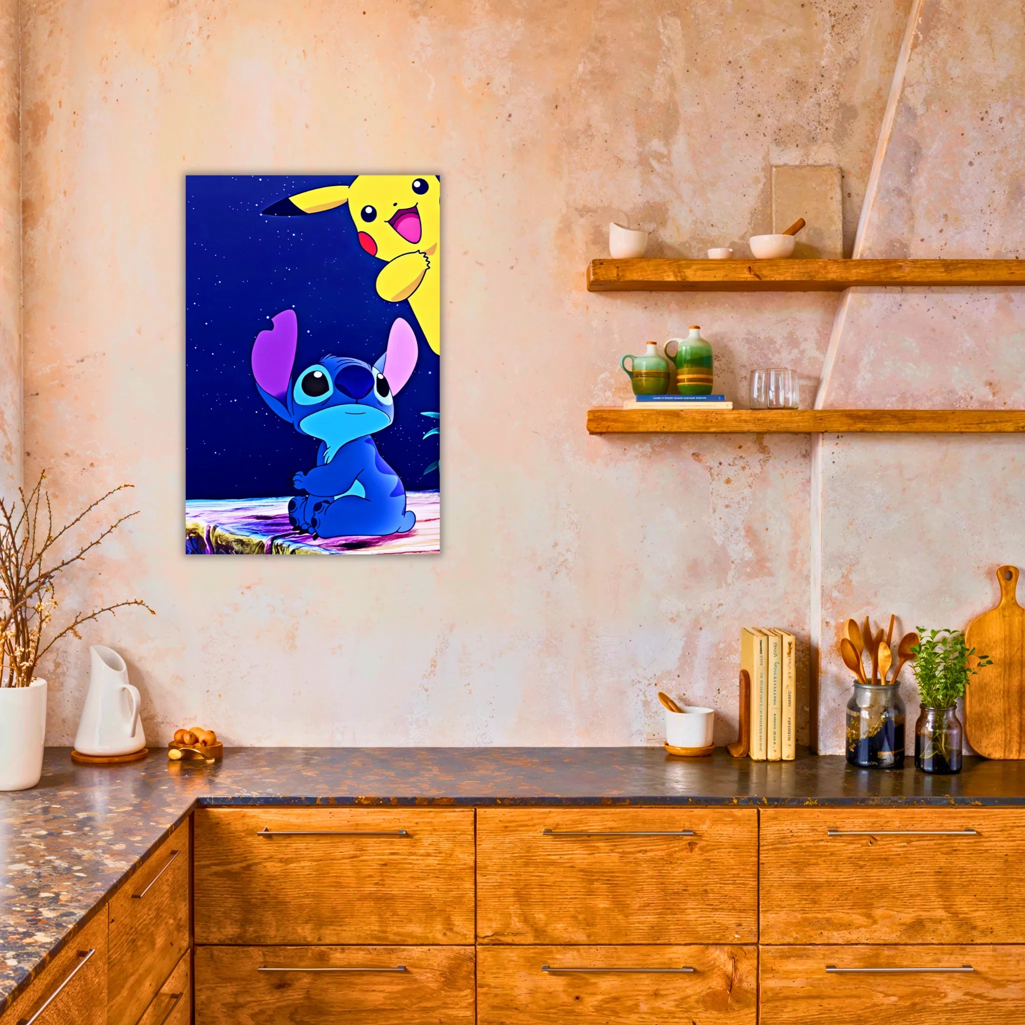 Tableau Pokémon Stitch Et Pikachu Nuit Étoilée