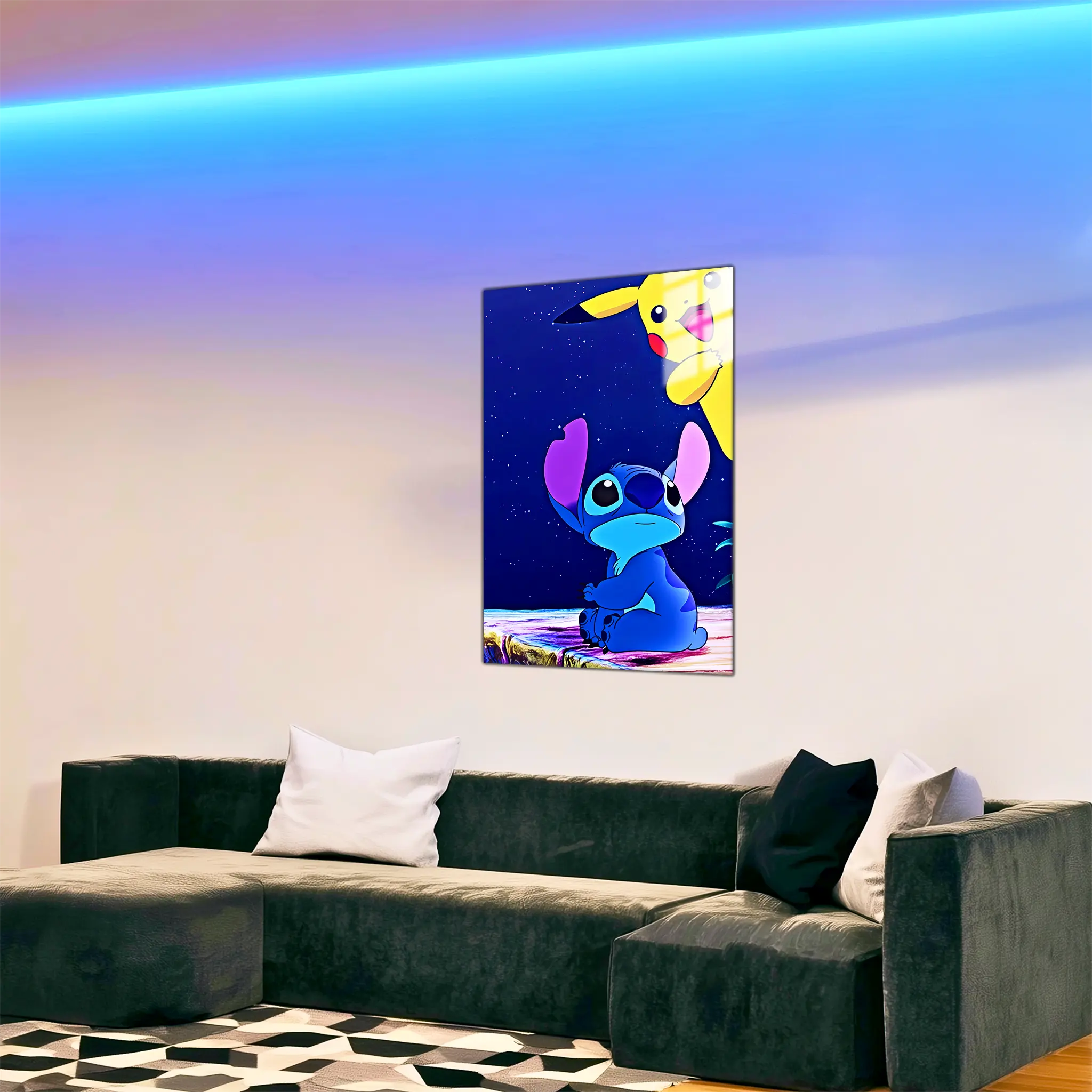 tableau-pokemon-stitch-et-pikachu-nuit-etoile-dans-le-salon | DreamWay
