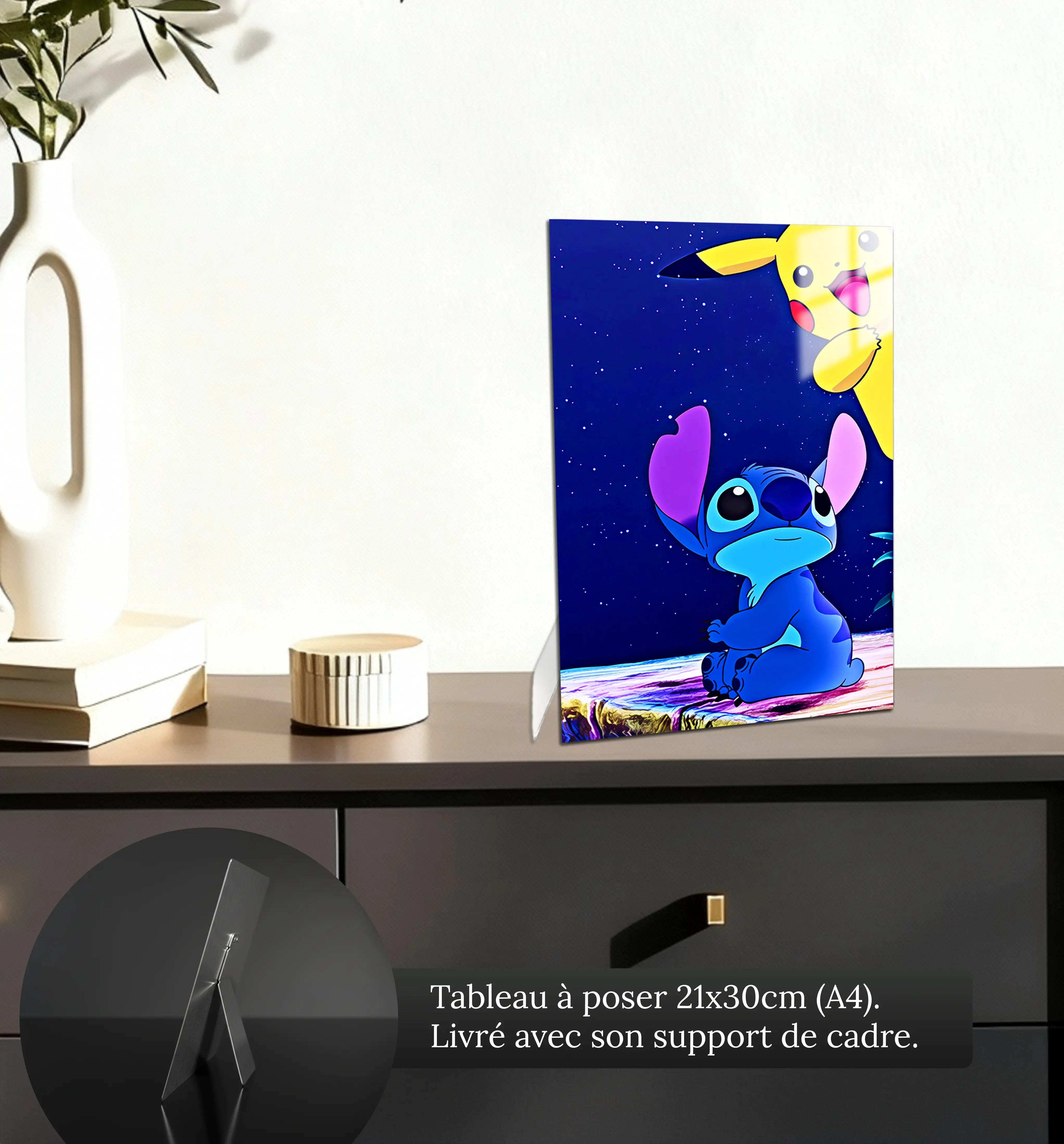 tableau-pokemon-stitch-et-pikachu-nuit-etoile-petit-format-a-poser-sur-meuble | DreamWay