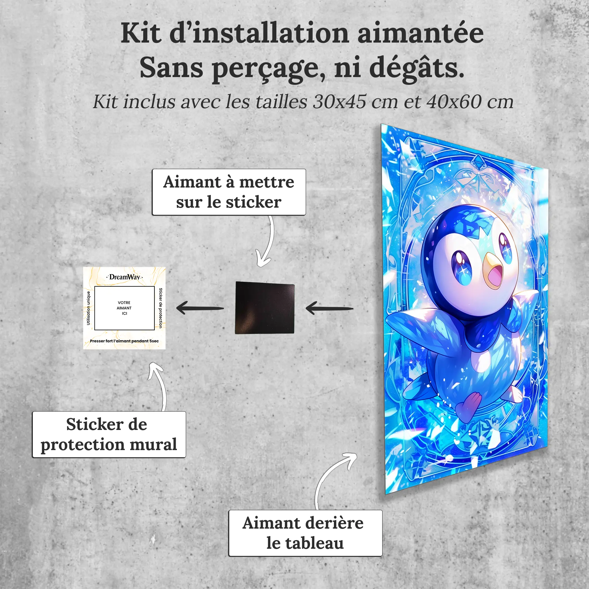 tableau-pokemon-tiplouf-style-carte-avec-installation-aimantee | DreamWay