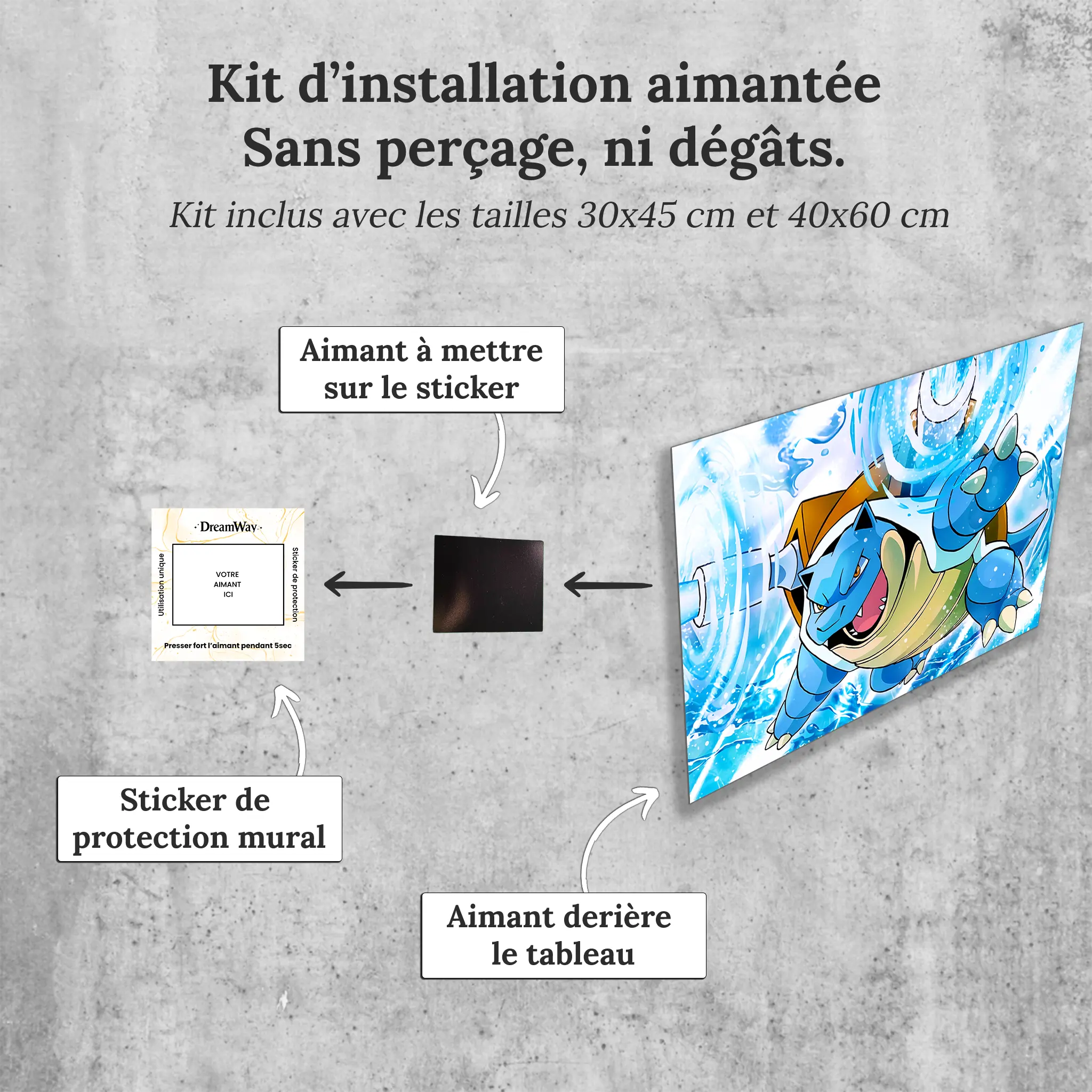tableau-pokemon-tortank-attaque-avec-installation-aimantee | DreamWay