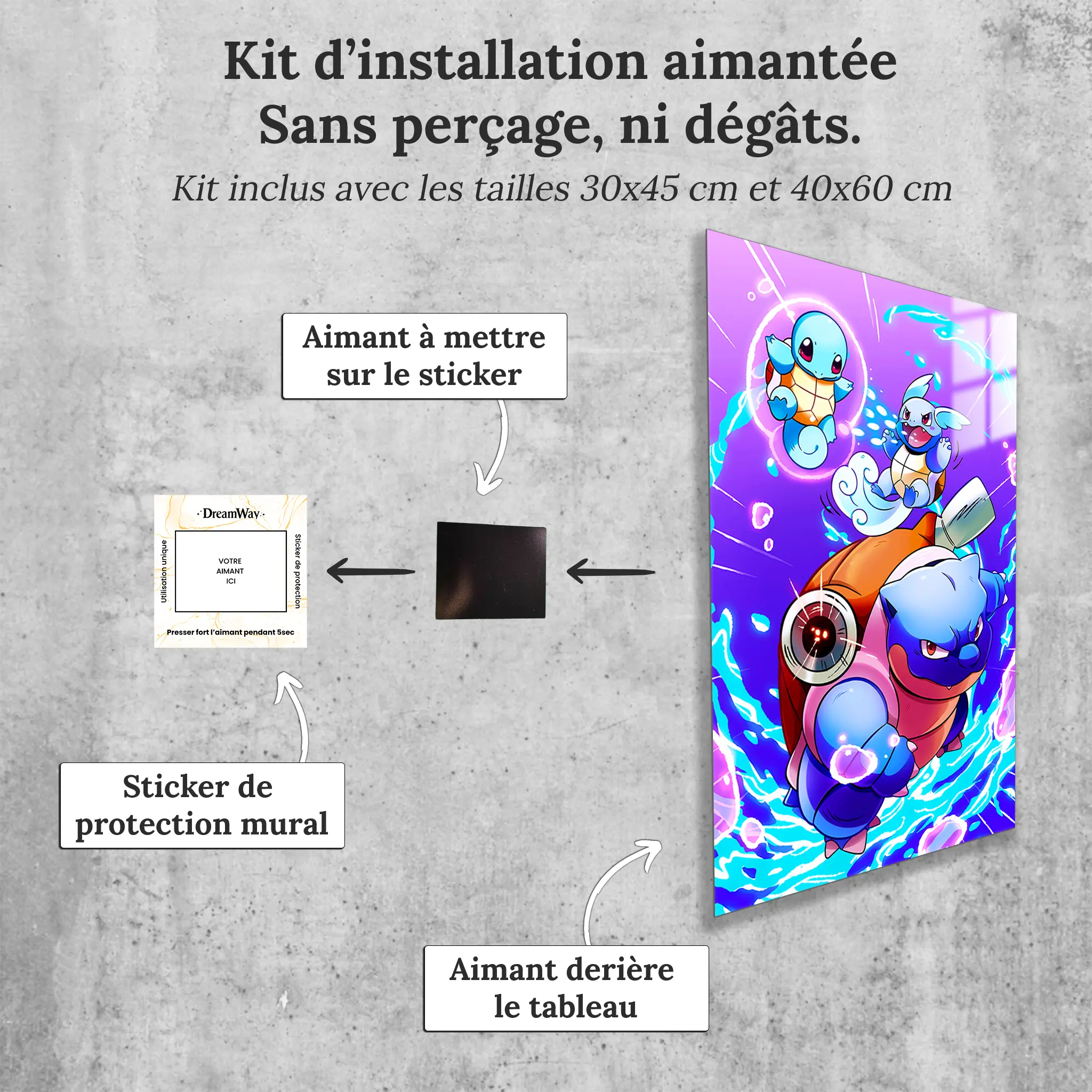 tableau-pokemon-tortank-carapuce-carabaffe-avec-installation-aimantee | DreamWay