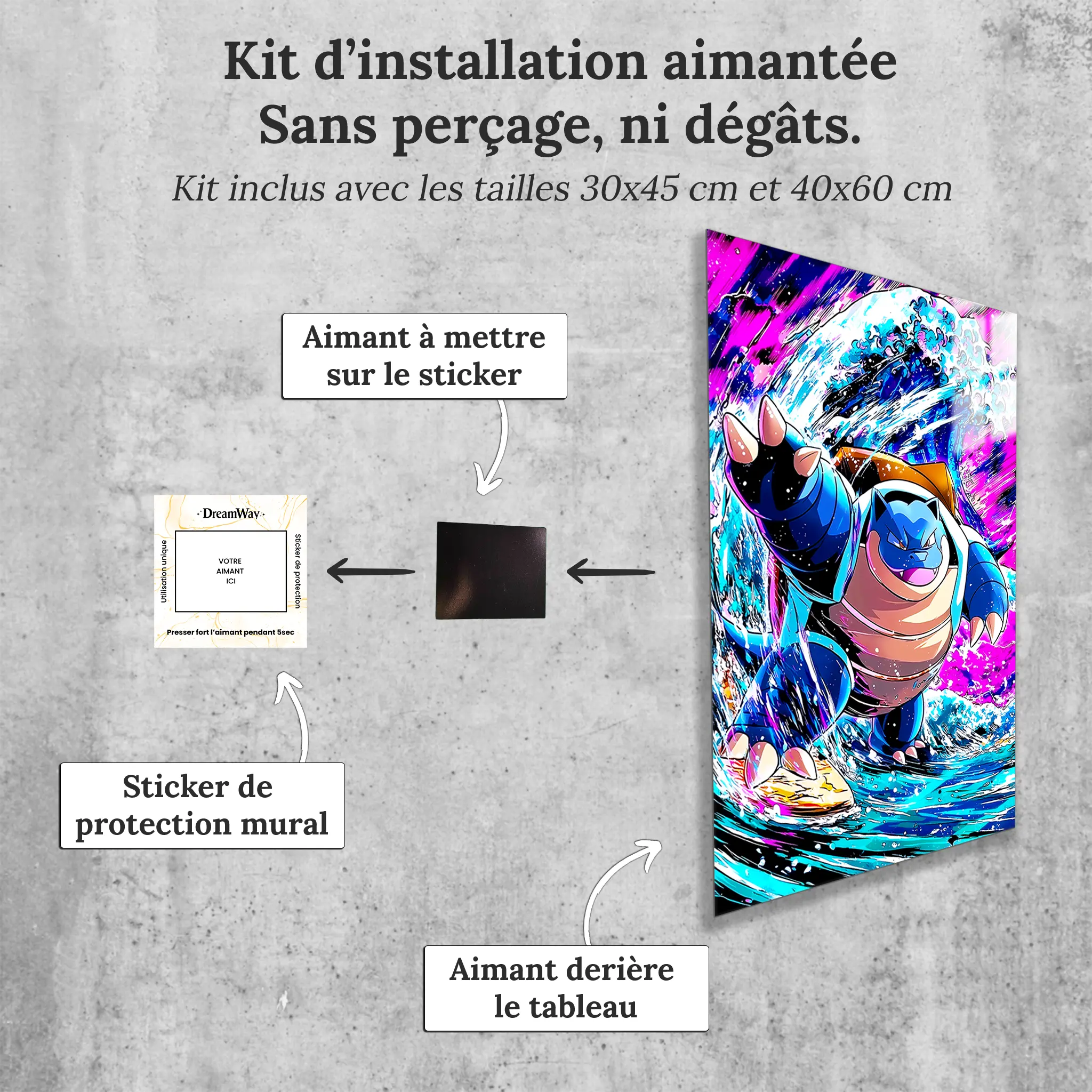 tableau-pokemon-tortank-colore-avec-installation-aimantee | DreamWay