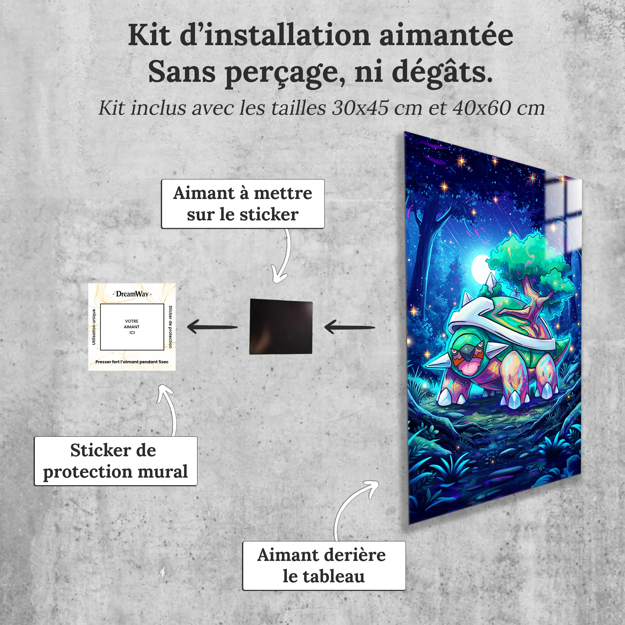 tableau-pokemon-torterra-colore-avec-installation-aimantee | DreamWay