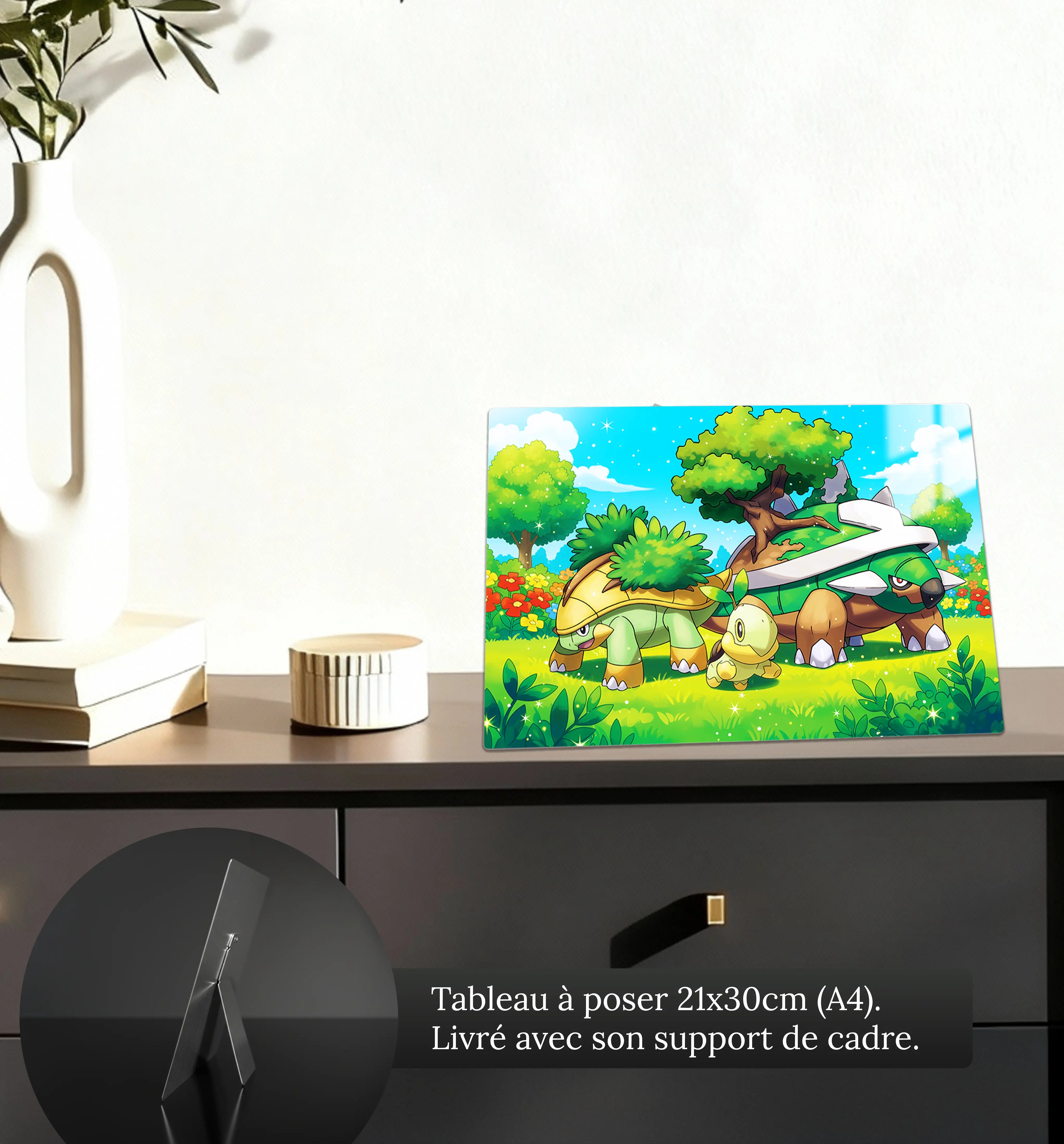 tableau-pokemon-tortipouss-et-ses-evolutions-petit-format-a-poser-sur-meuble | DreamWay
