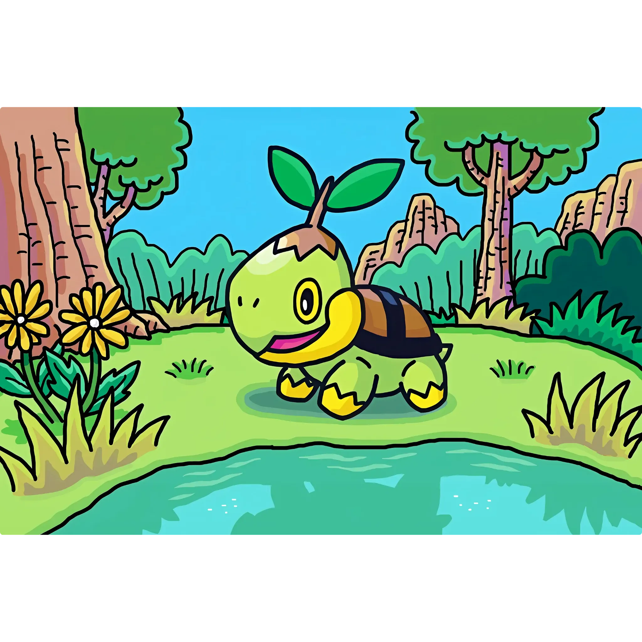 Tableau Pokémon Tortipouss Paysage Nature