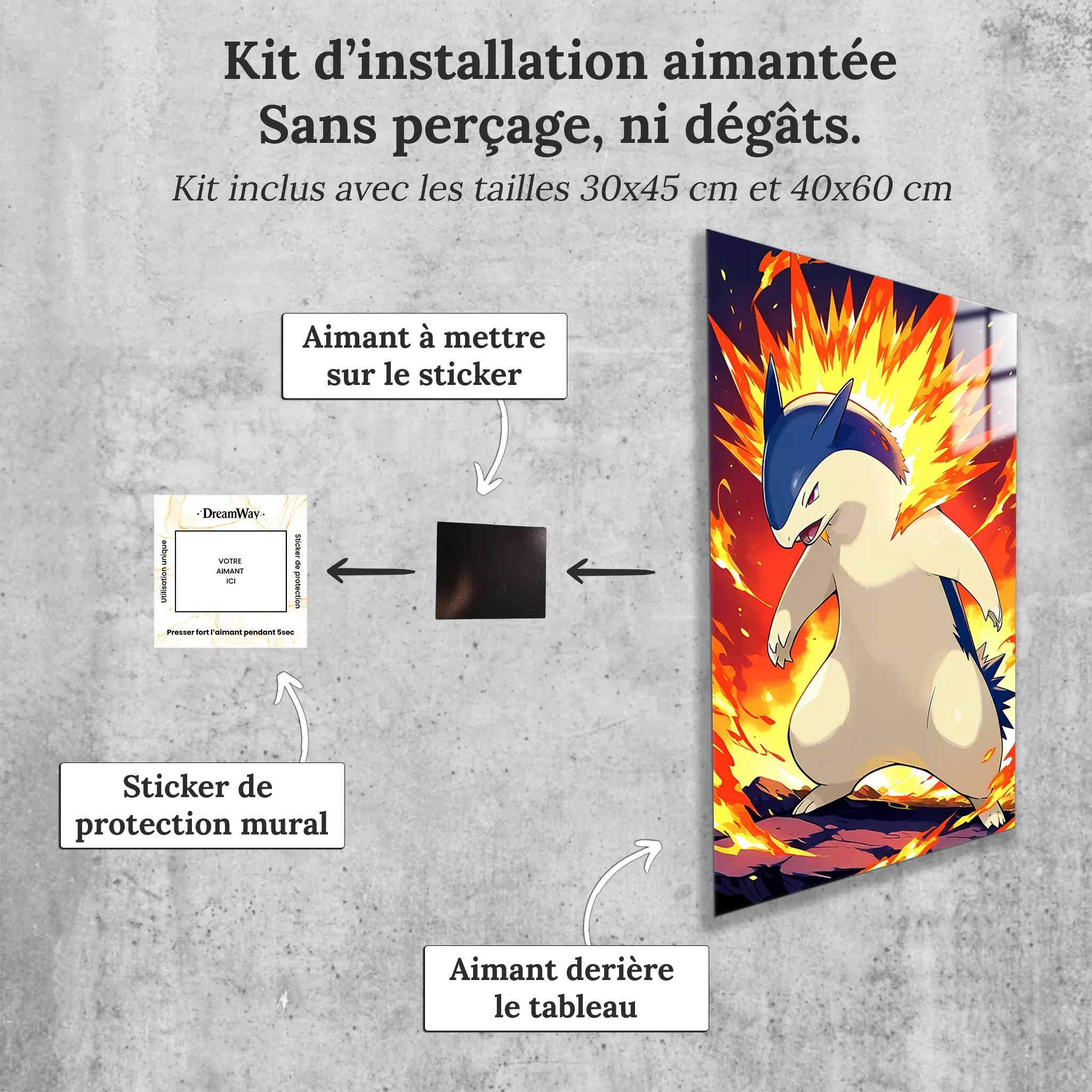 tableau-pokemon-typhlosion-enflamme-avec-installation-aimantee | DreamWay