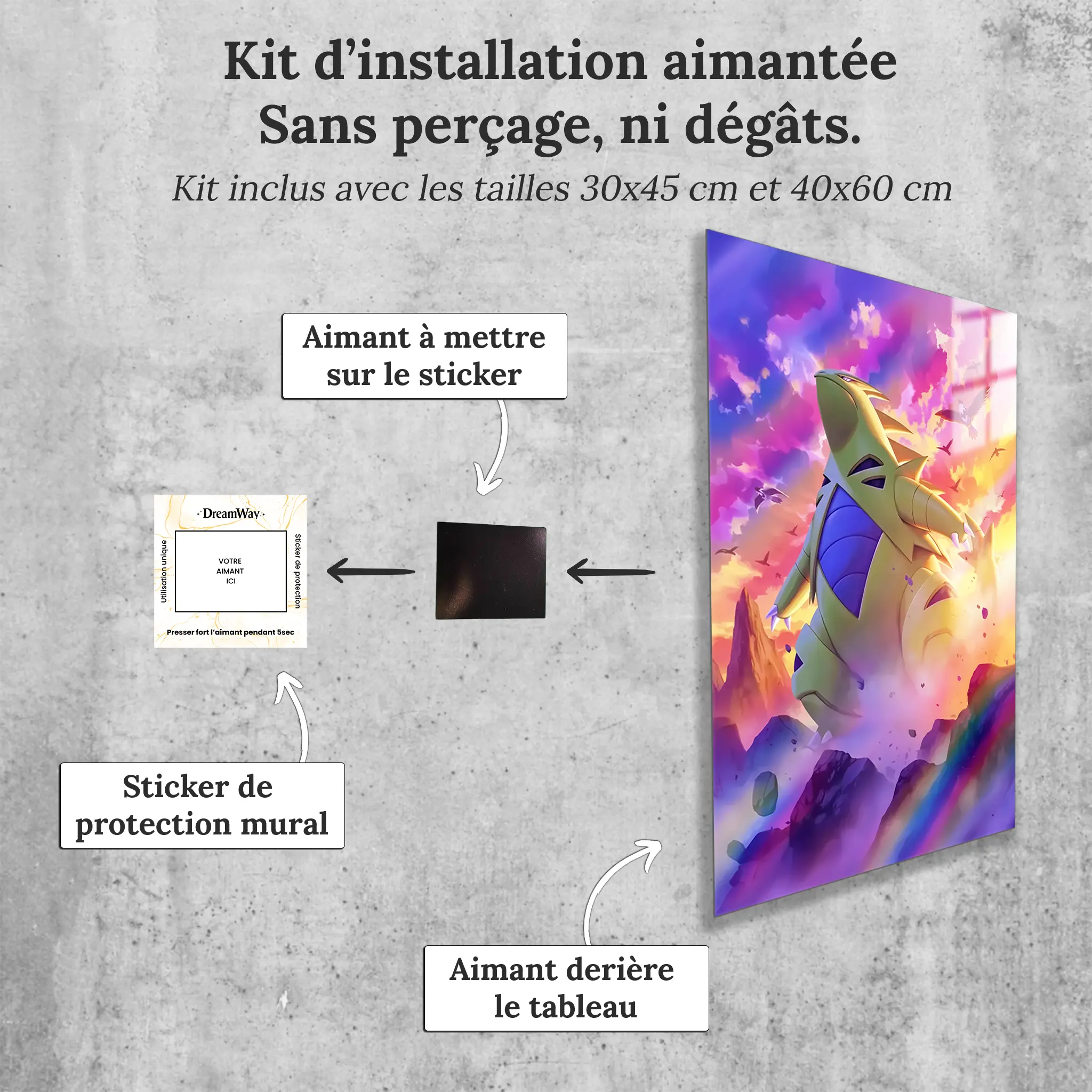 tableau-pokemon-tyranocif-colore-avec-installation-aimantee | DreamWay