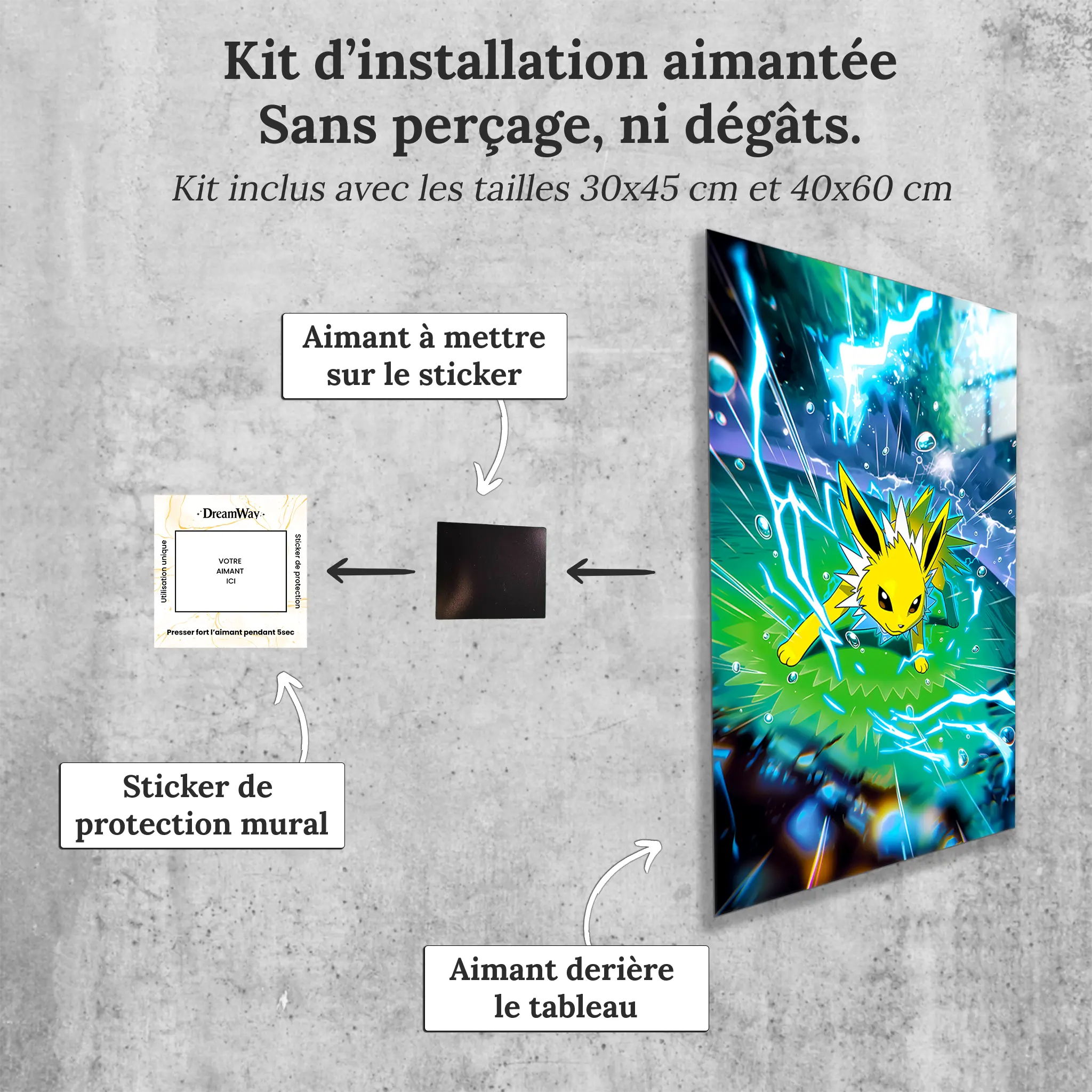 tableau-pokemon-voltali-attaque-avec-installation-aimantee | DreamWay