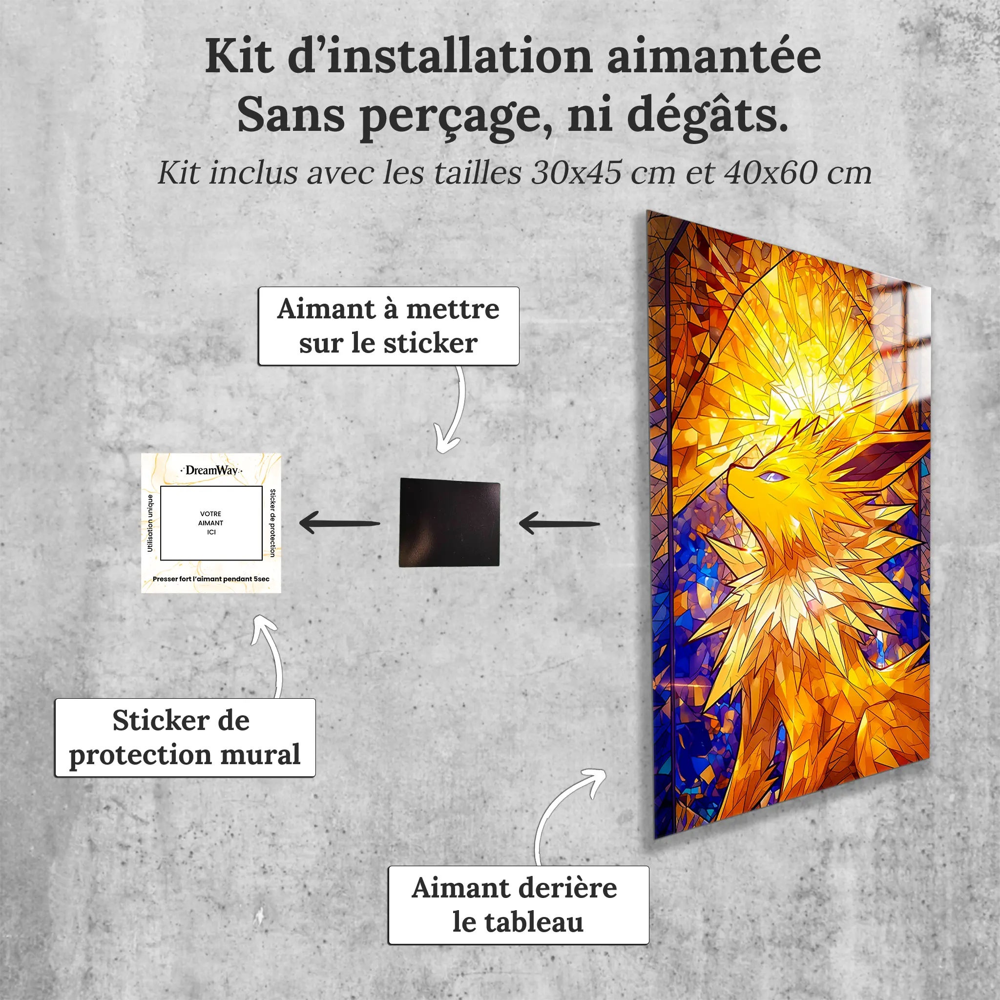 tableau-pokemon-voltali-vitrail-avec-installation-aimantee | DreamWay