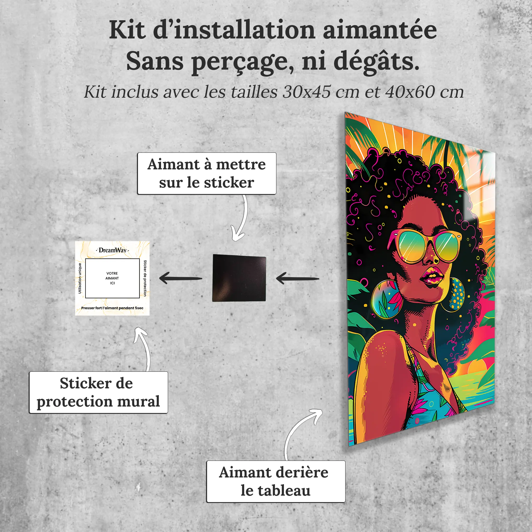 tableau-pop-art-femme-avec-installation-aimantee | DreamWay