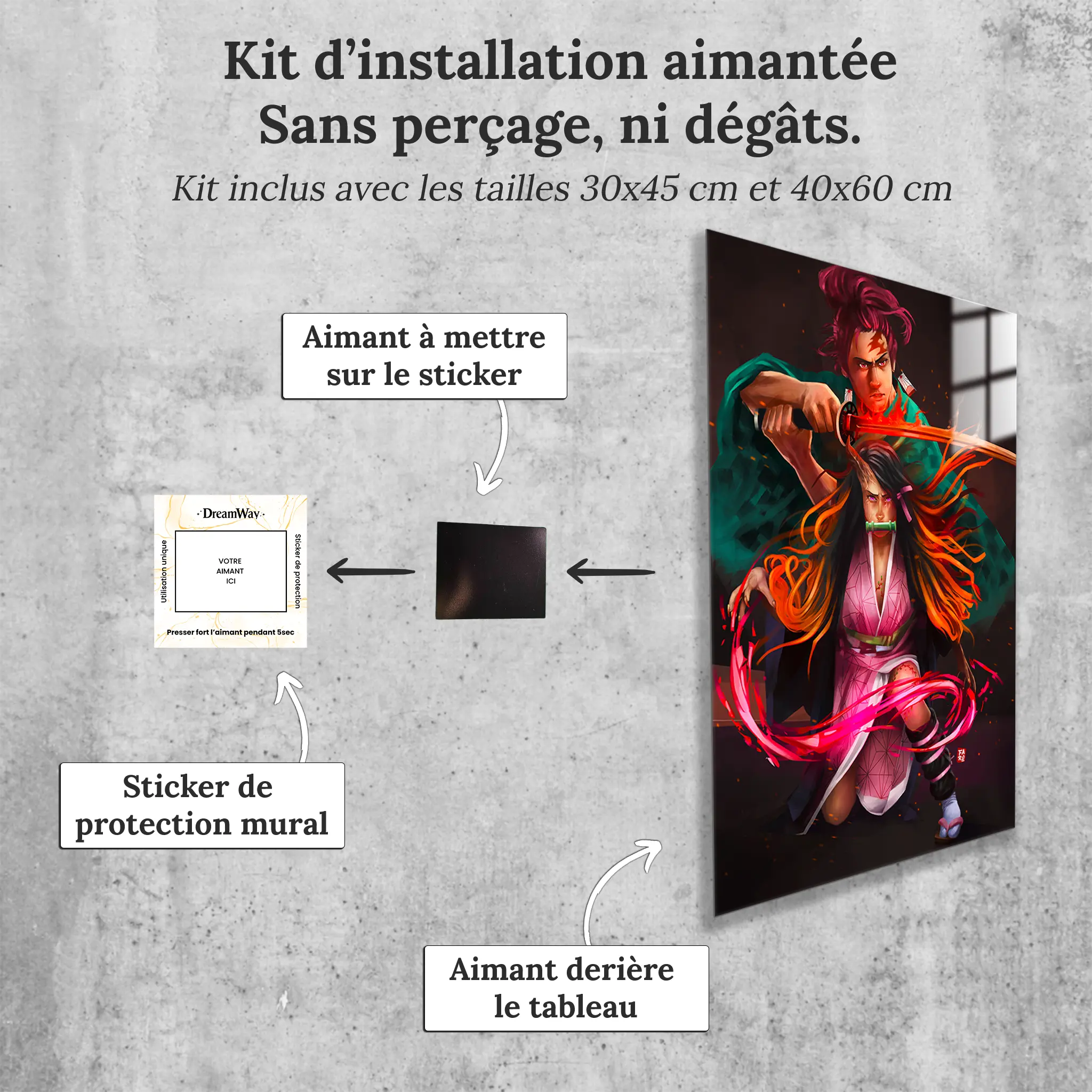 tableau-portrait-demon-slayer-tanjiro-nezuko-avec-installation-aimantee | DreamWay