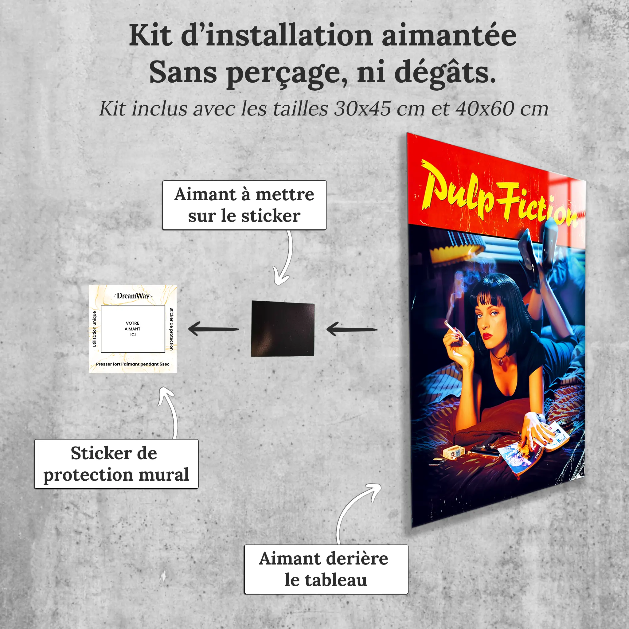 tableau-pulp-fiction-affiche-avec-installation-aimantee | DreamWay