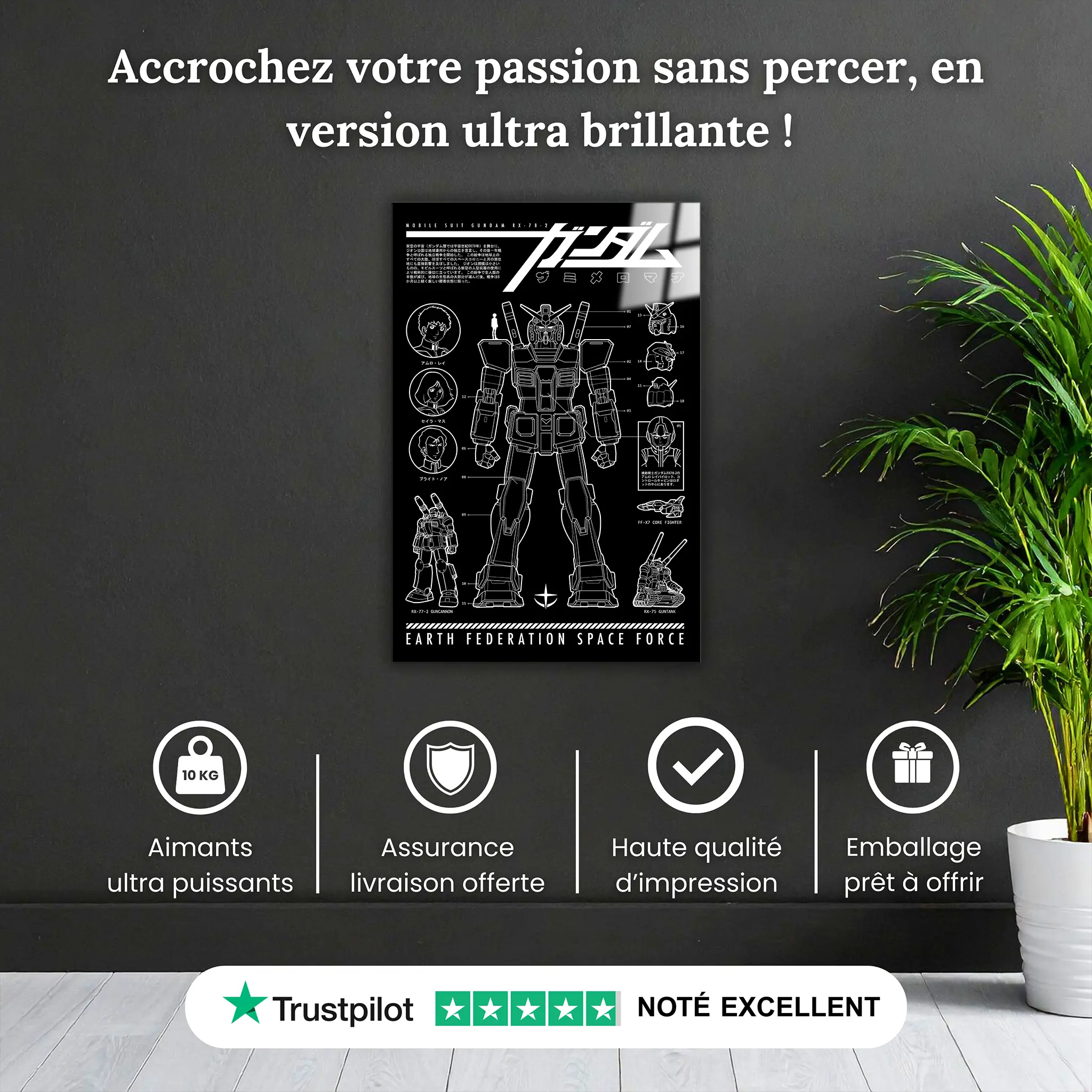 Tableau Rx-78-2 Gundam Affiche Noir