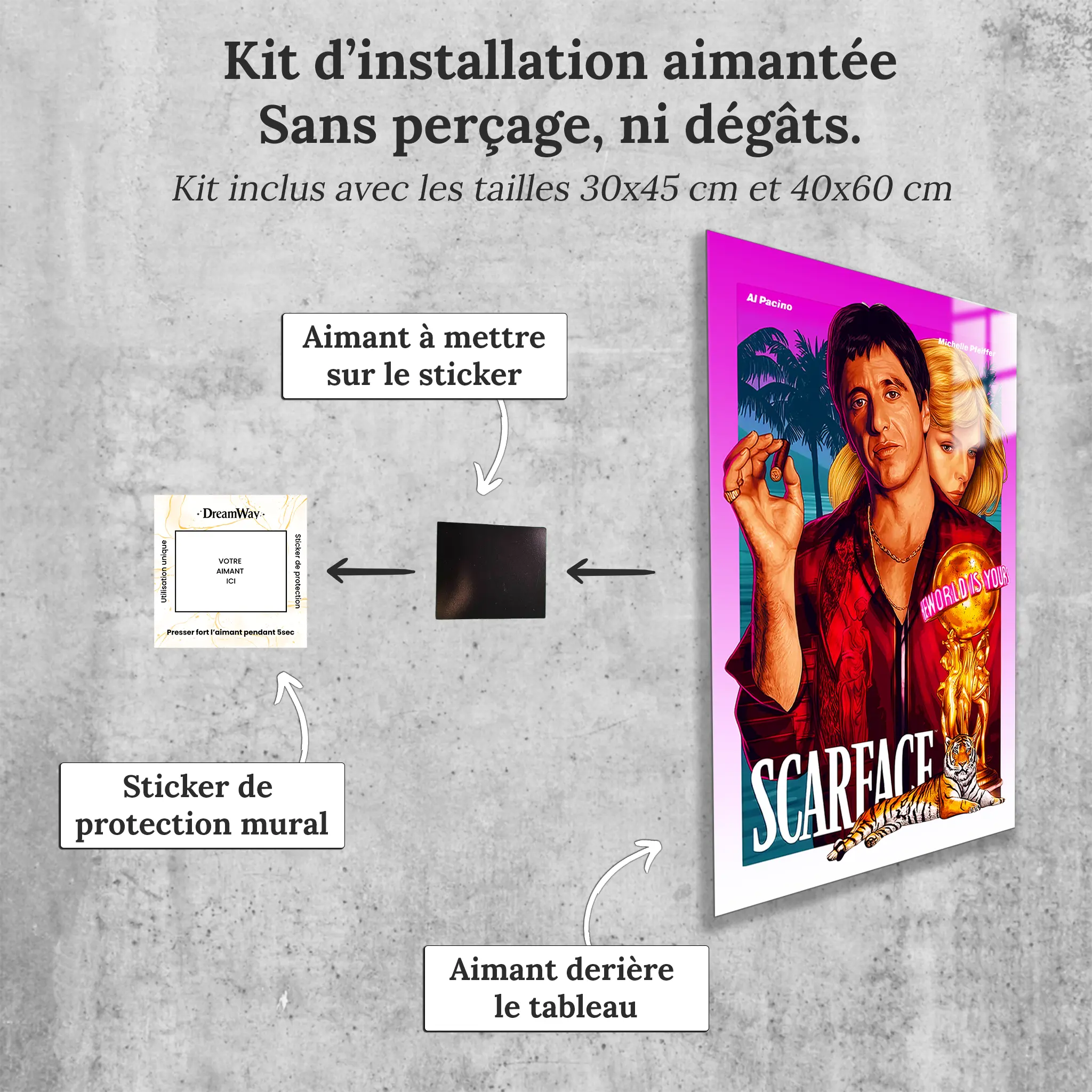 tableau-scarface-affiche-vintage-avec-installation-aimantee | DreamWay
