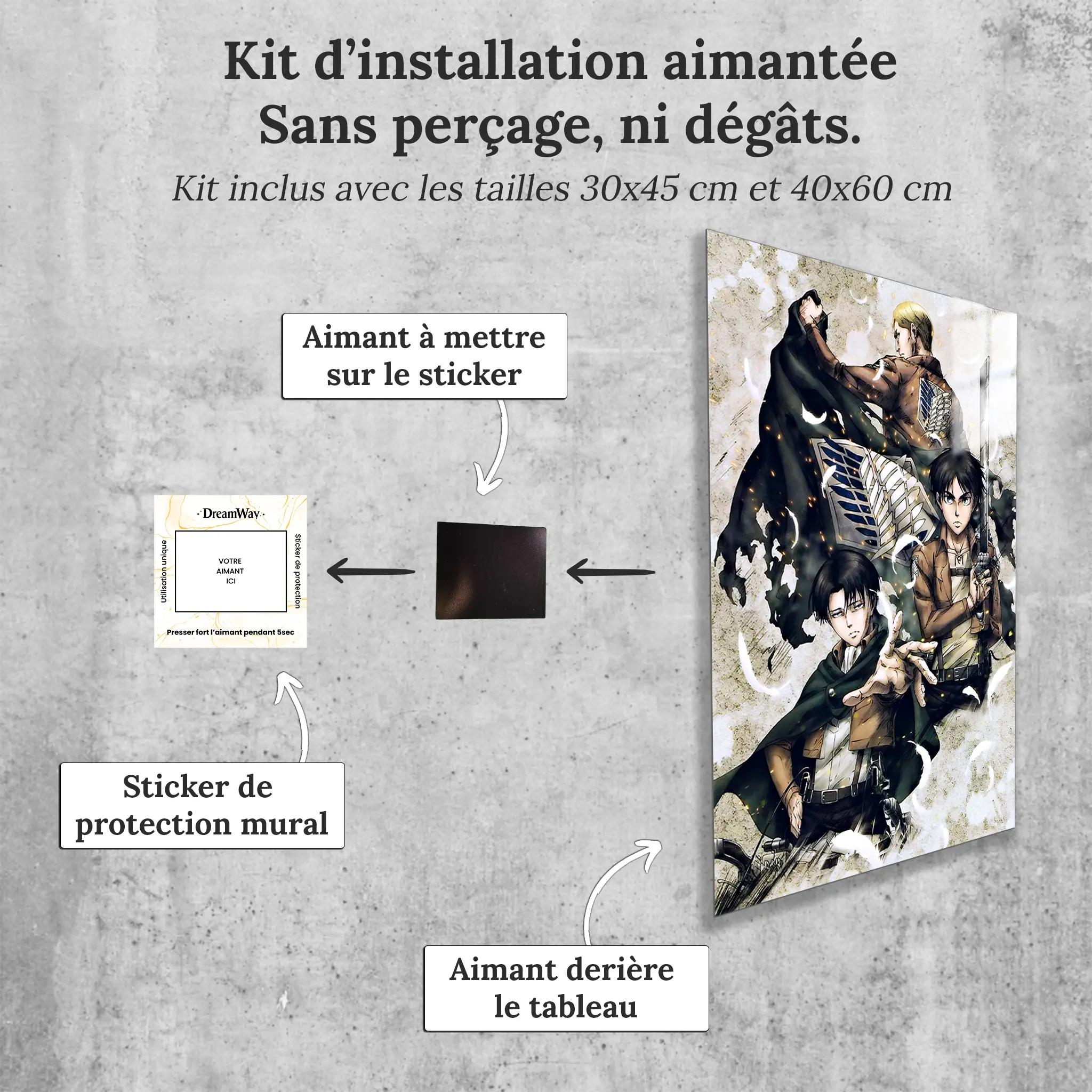 tableau-snk-eren-et-levi-et-erwin-avec-installation-aimantee | DreamWay