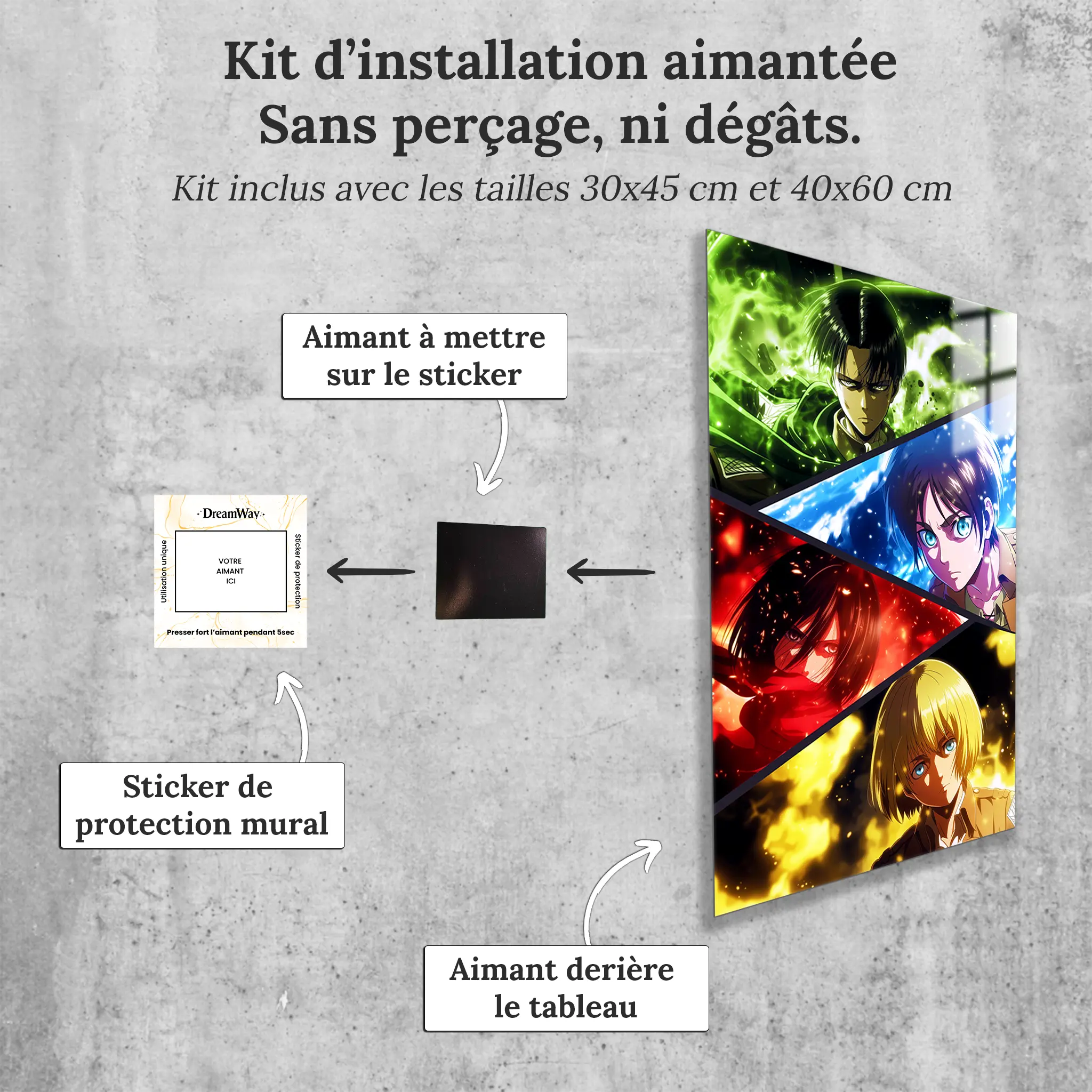 tableau-snk-eren-mikasa-levi-et-armin-avec-installation-aimantee | DreamWay