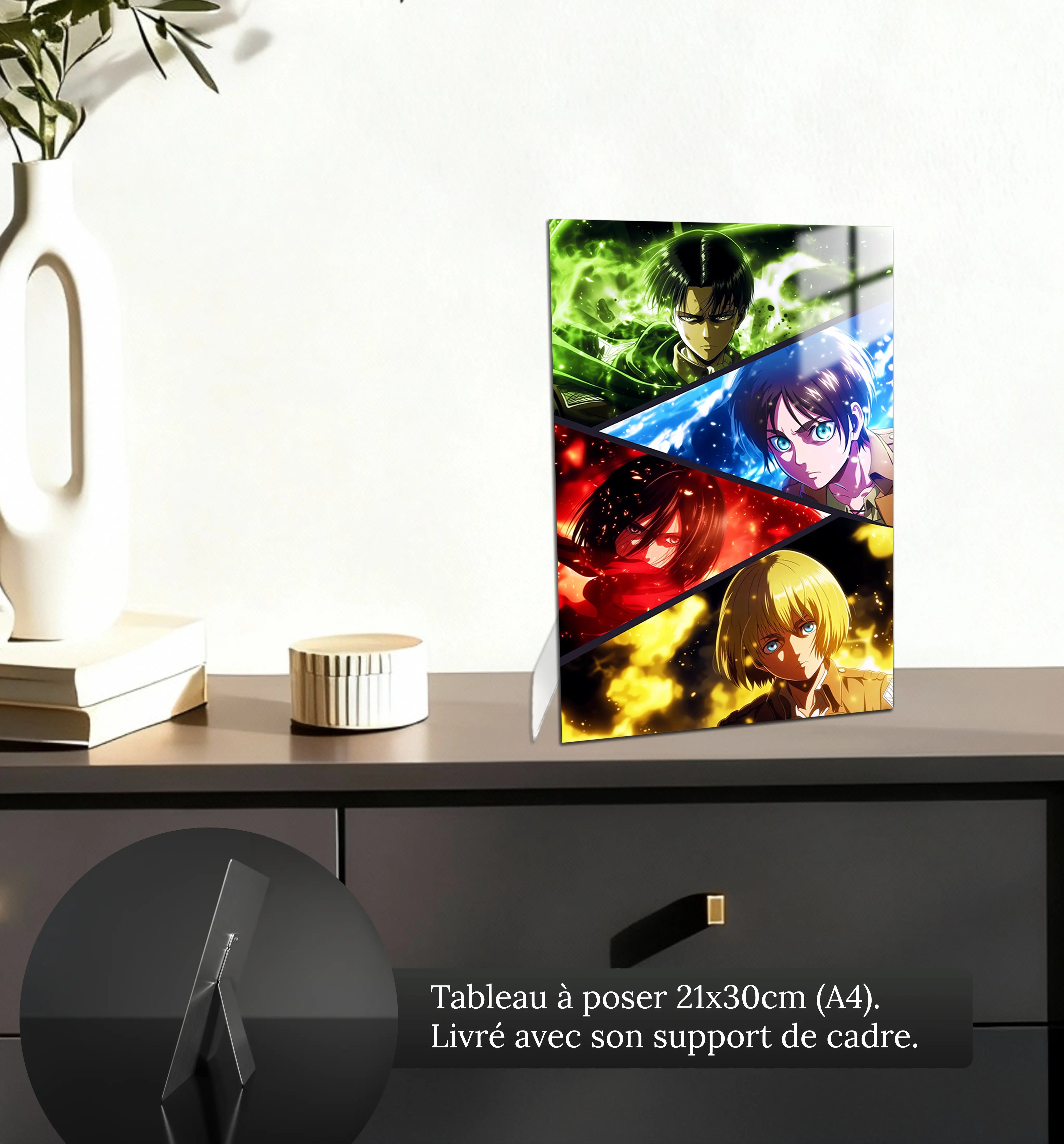tableau-snk-eren-mikasa-levi-et-armin-petit-format-a-poser-sur-meuble | DreamWay