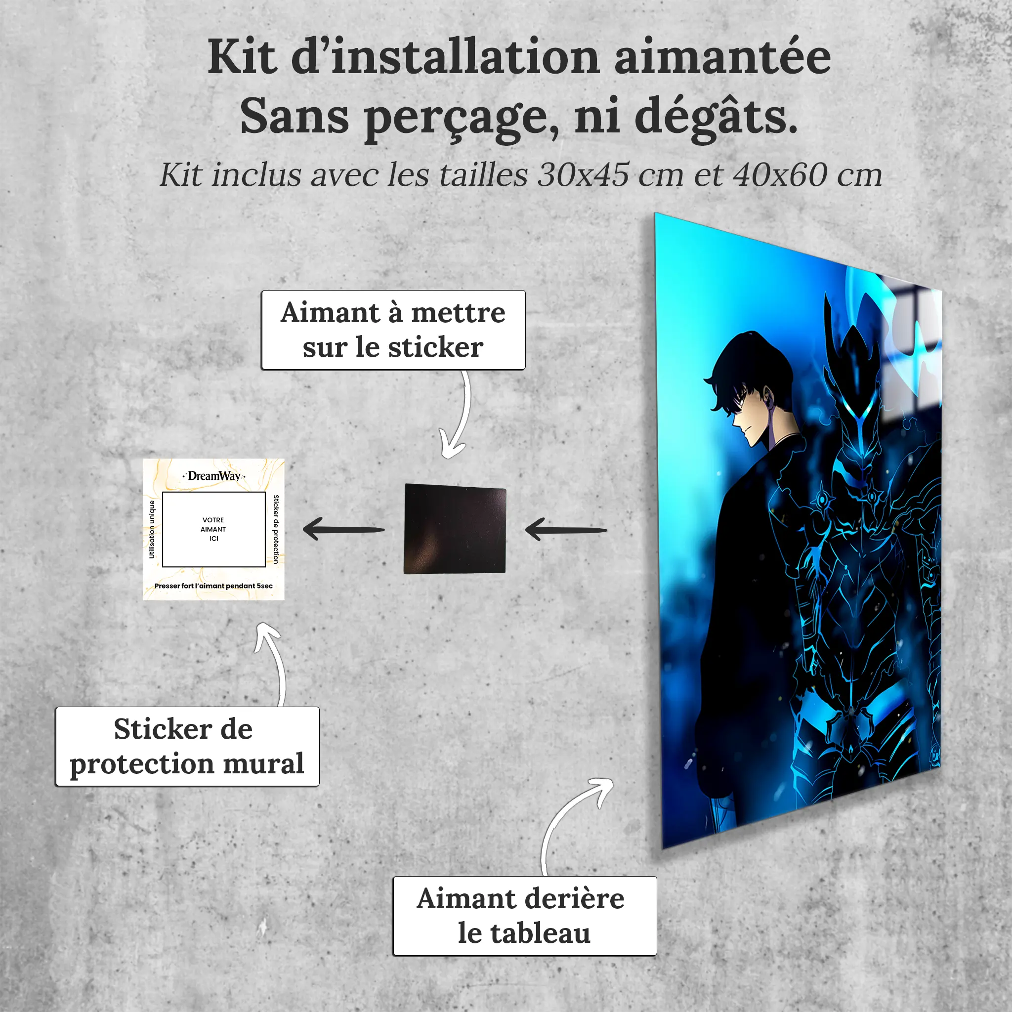 tableau-solo-leveling-bleute-avec-installation-aimantee | DreamWay