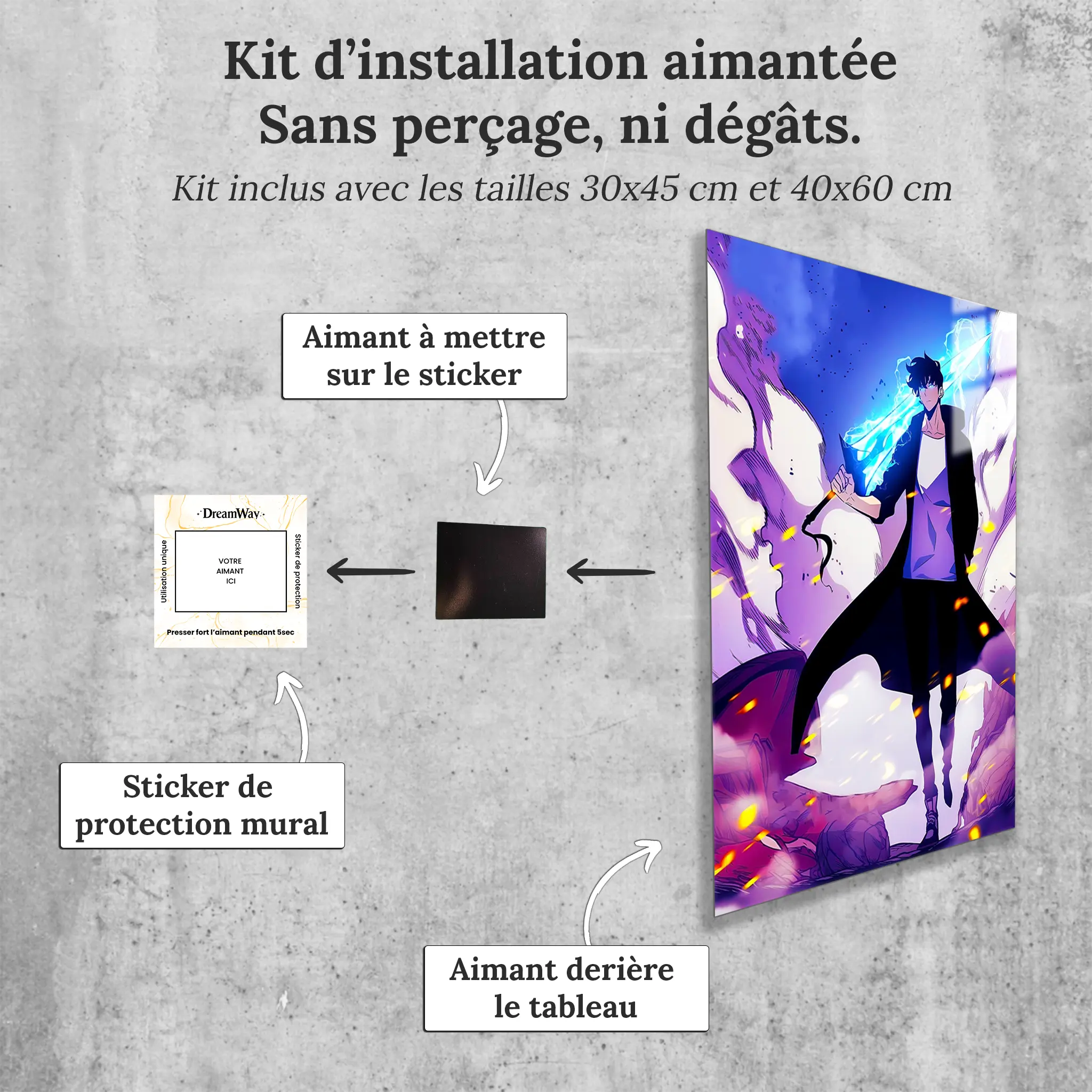 tableau-solo-leveling-epique-jin-woo-avec-installation-aimantee | DreamWay