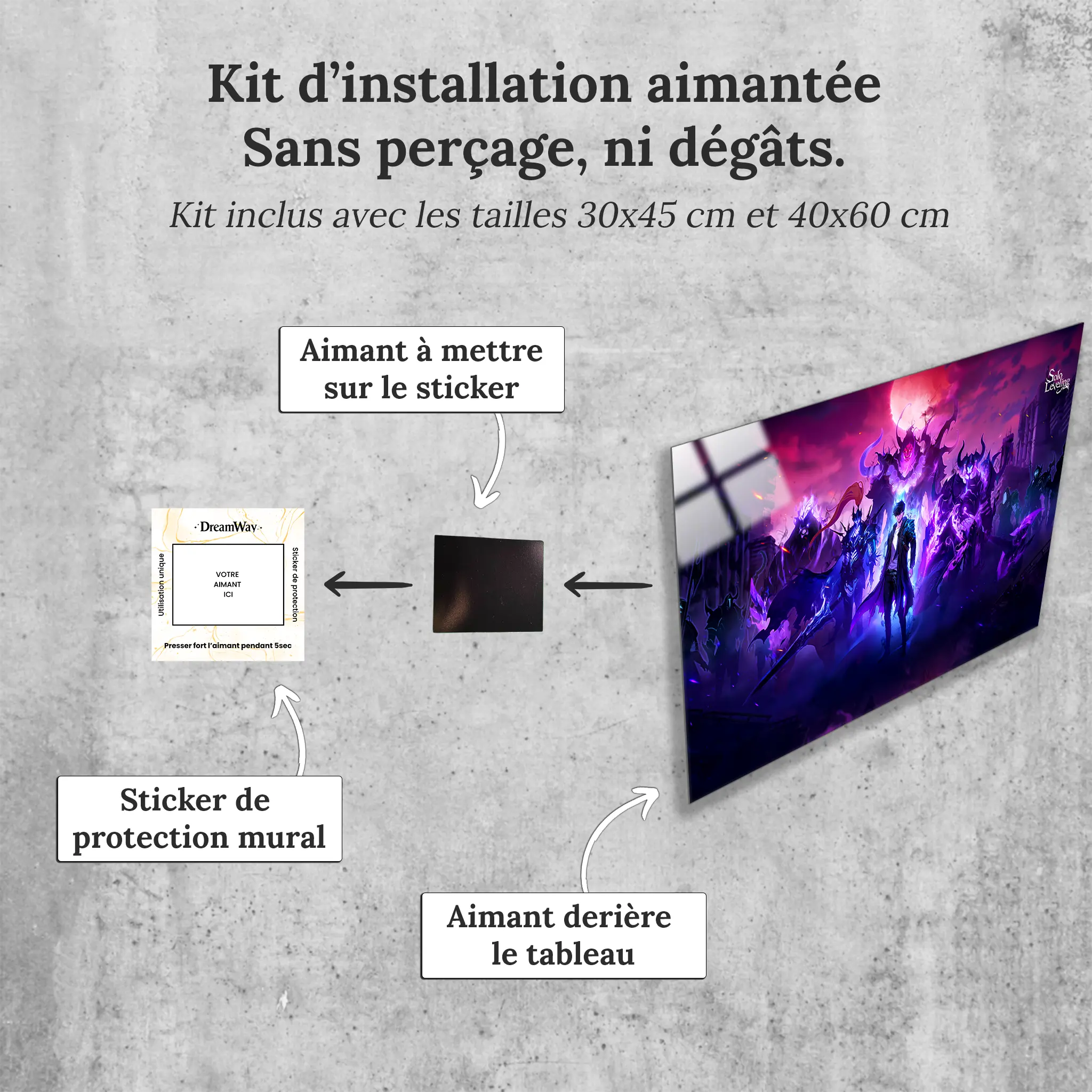tableau-solo-leveling-jin-woo-et-ses-ombres-avec-installation-aimantee | DreamWay