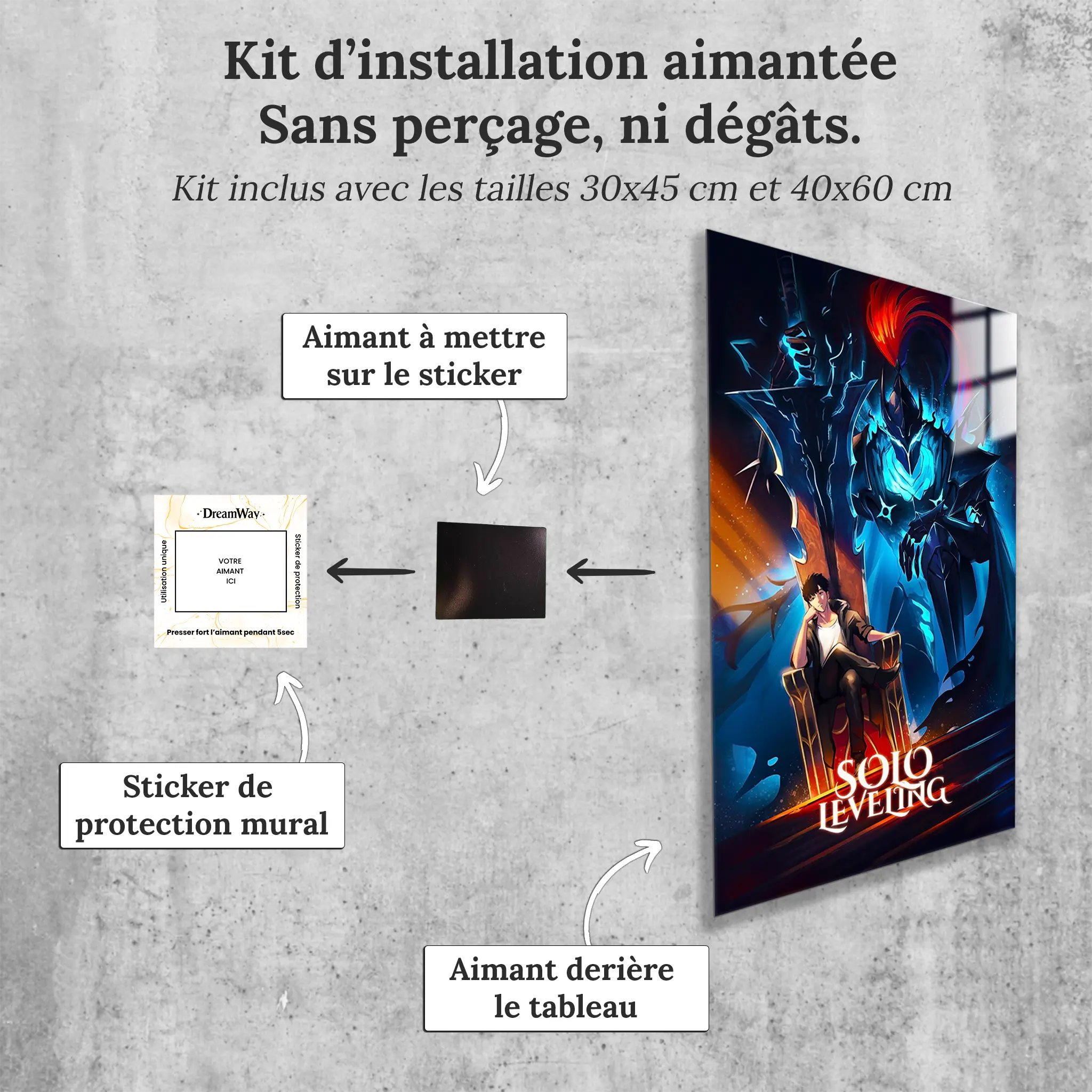 tableau-solo-leveling-jin-woo-trone-avec-installation-aimantee | DreamWay